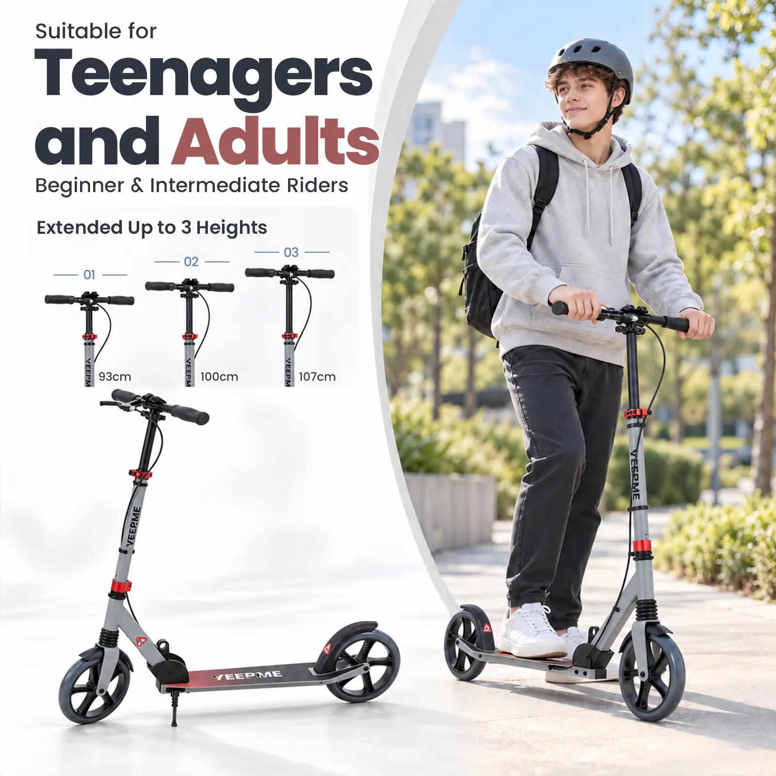 Scooter 80 Kick Pro – 8'' Räder ABEC9, Vorderradaufhängung, Lenkerbremse – Grau 4/5