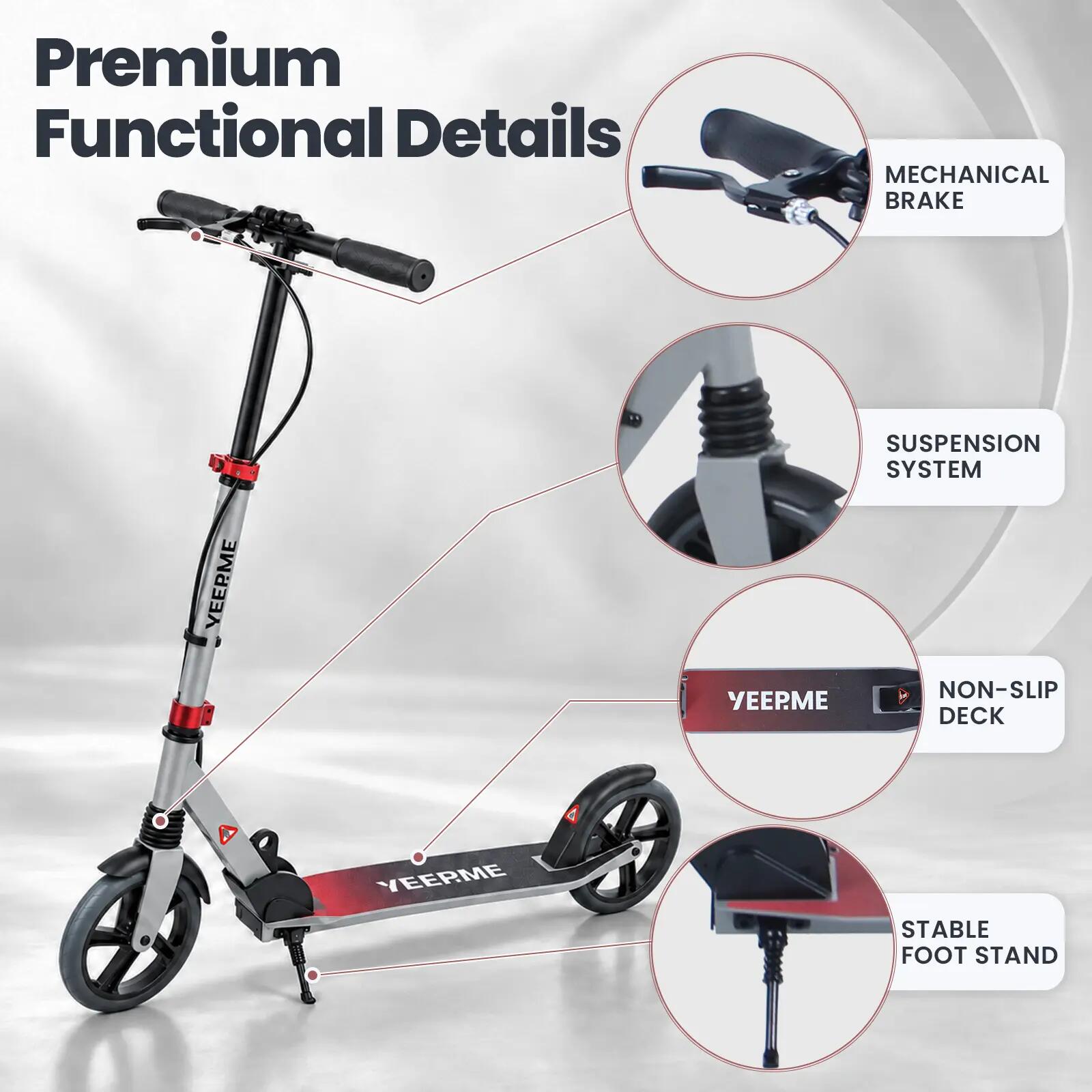 Scooter 80 Kick Pro – 8'' Räder ABEC9, Vorderradaufhängung, Lenkerbremse – Grau 3/5