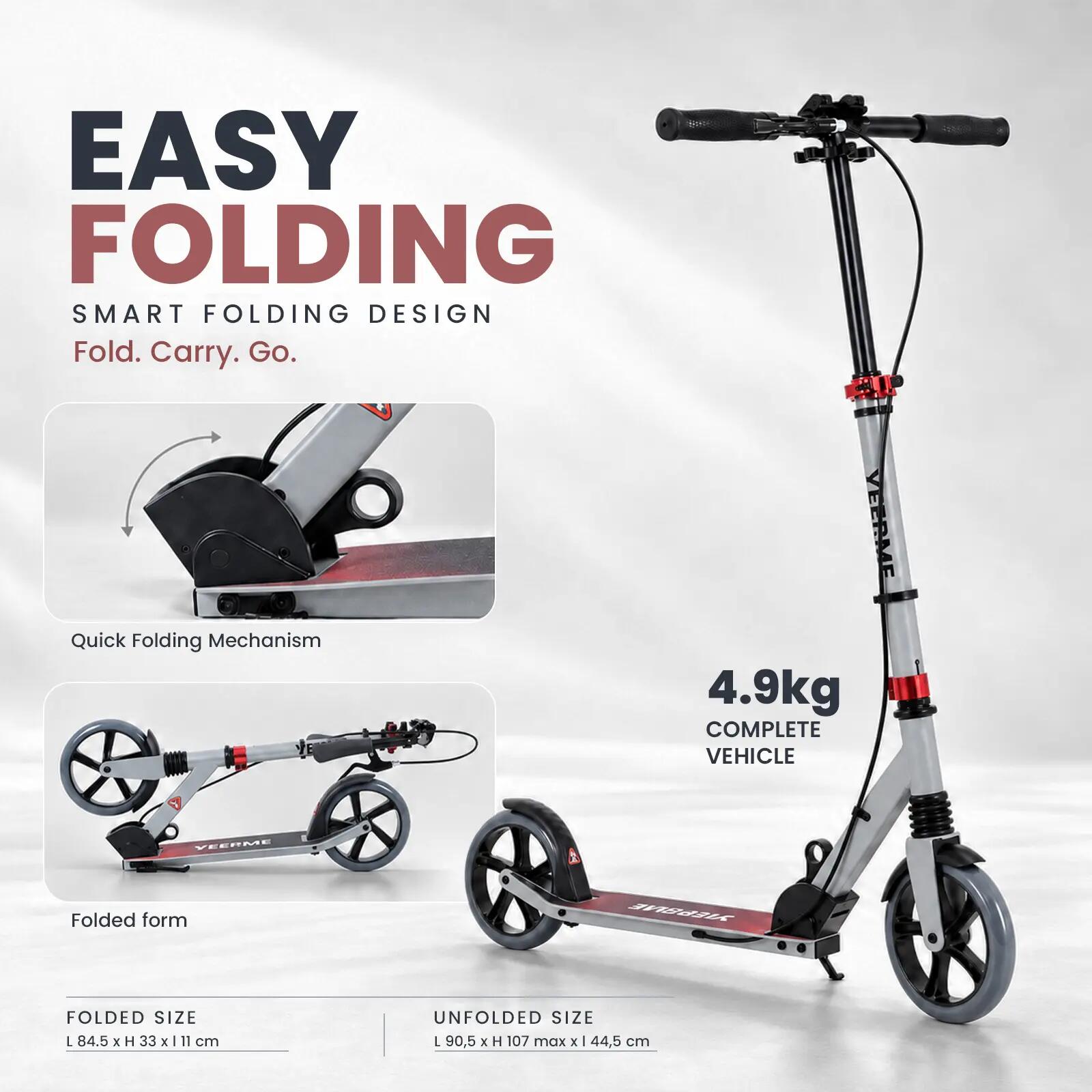 Scooter 80 Kick Pro – 8'' Räder ABEC9, Vorderradaufhängung, Lenkerbremse – Grau 2/5