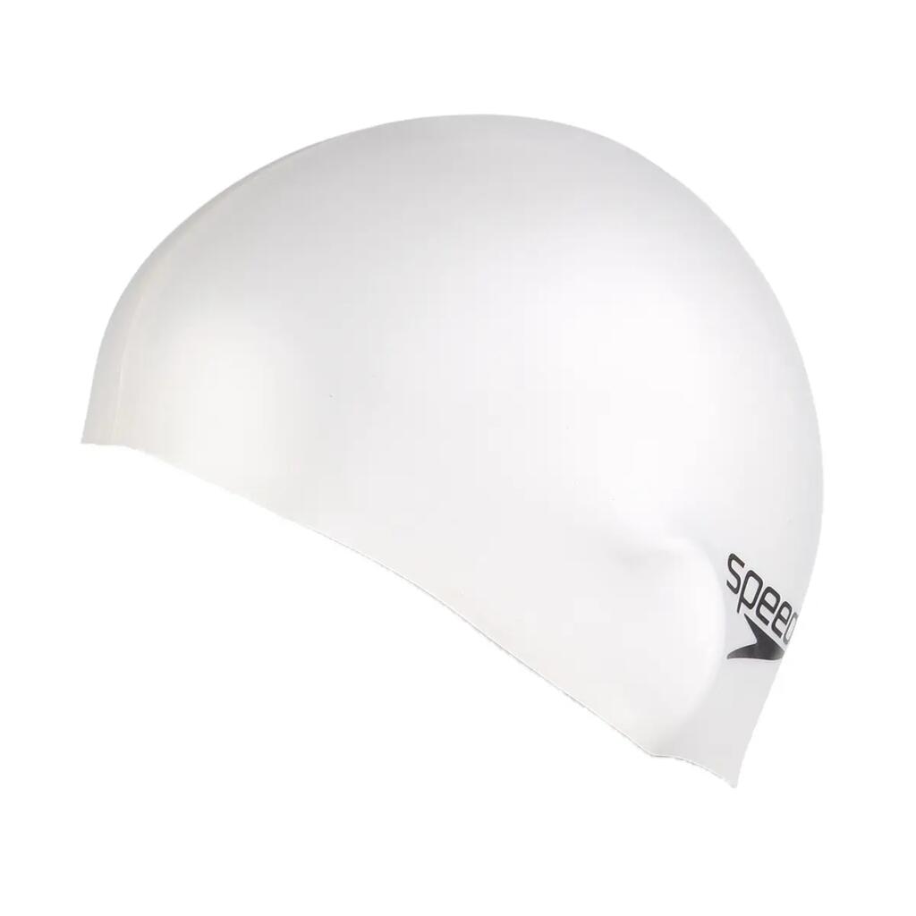 Unisex Adult Flat Silicone Logo Swim Cap (White)