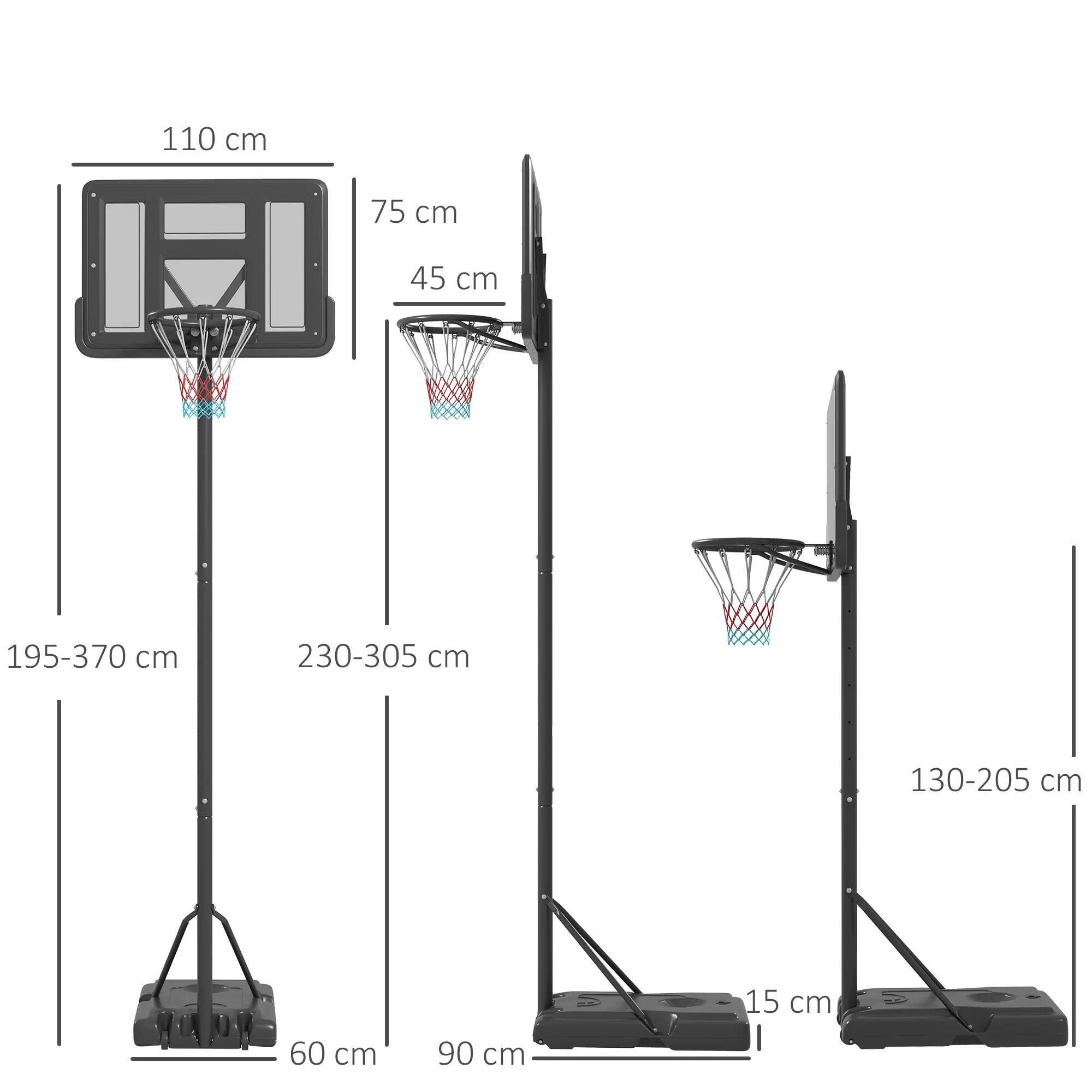 Canasta de Baloncesto para mates HOMCOM con soporte ajustable de 220-295 cm 3/8
