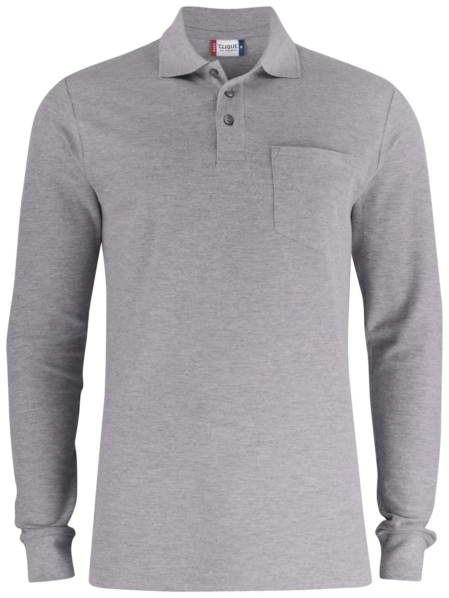 clique Polo Basic Pocket manga comprida em algodão – grey melange 1/4
