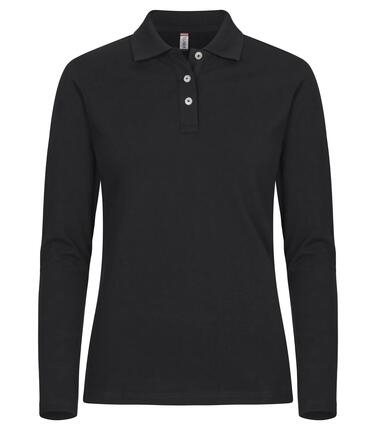 clique Stretch Premium Polo manches longues femme – coton extensible – Black