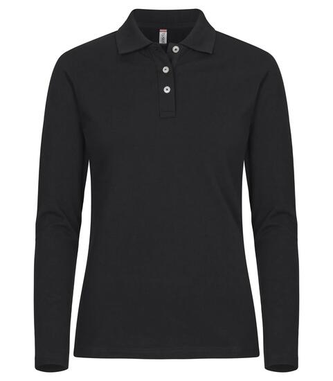 clique Stretch Premium Polo manches longues femme – coton extensible – Black