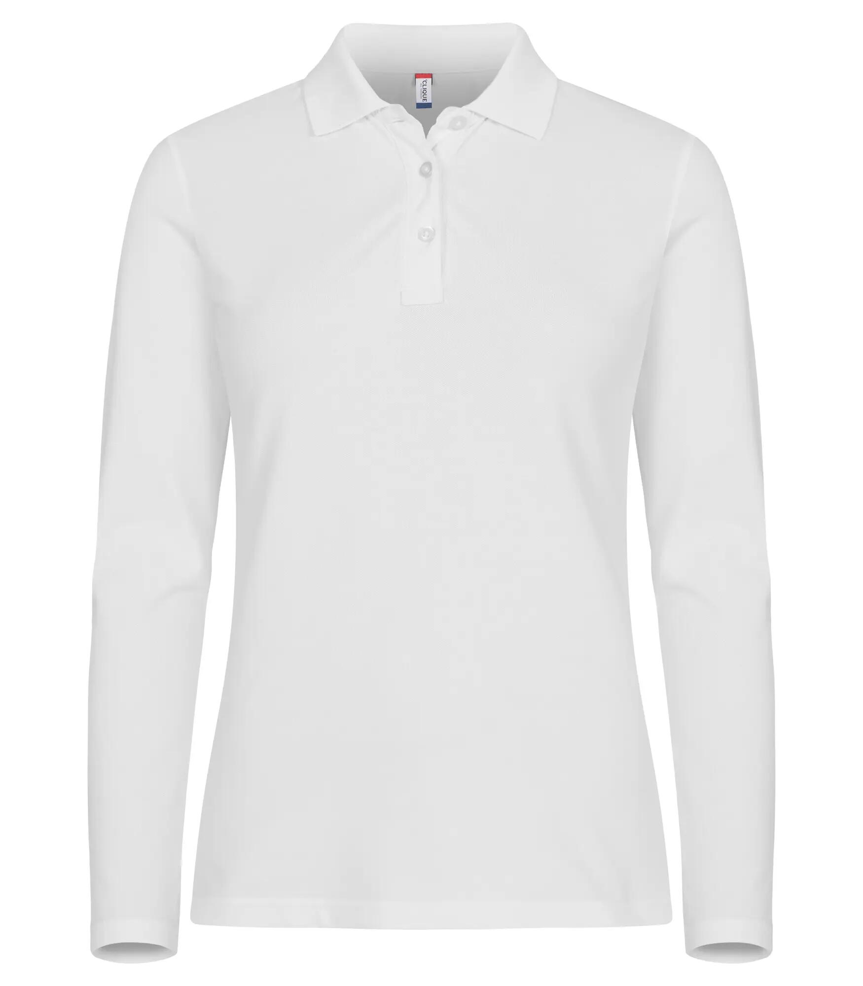 clique Stretch Premium Polo L/S Dames – katoen met elastaan – White 1/4
