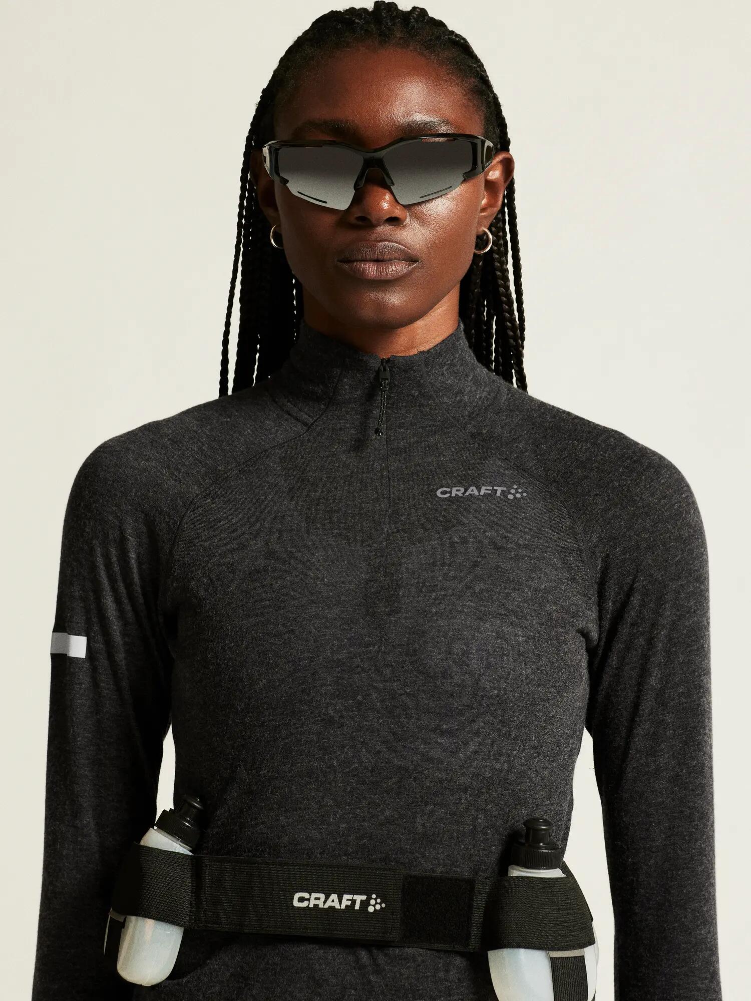craft Wool LS Tee W - Tee-shirt manches longues en laine mérinos – Black/Melange 7/7