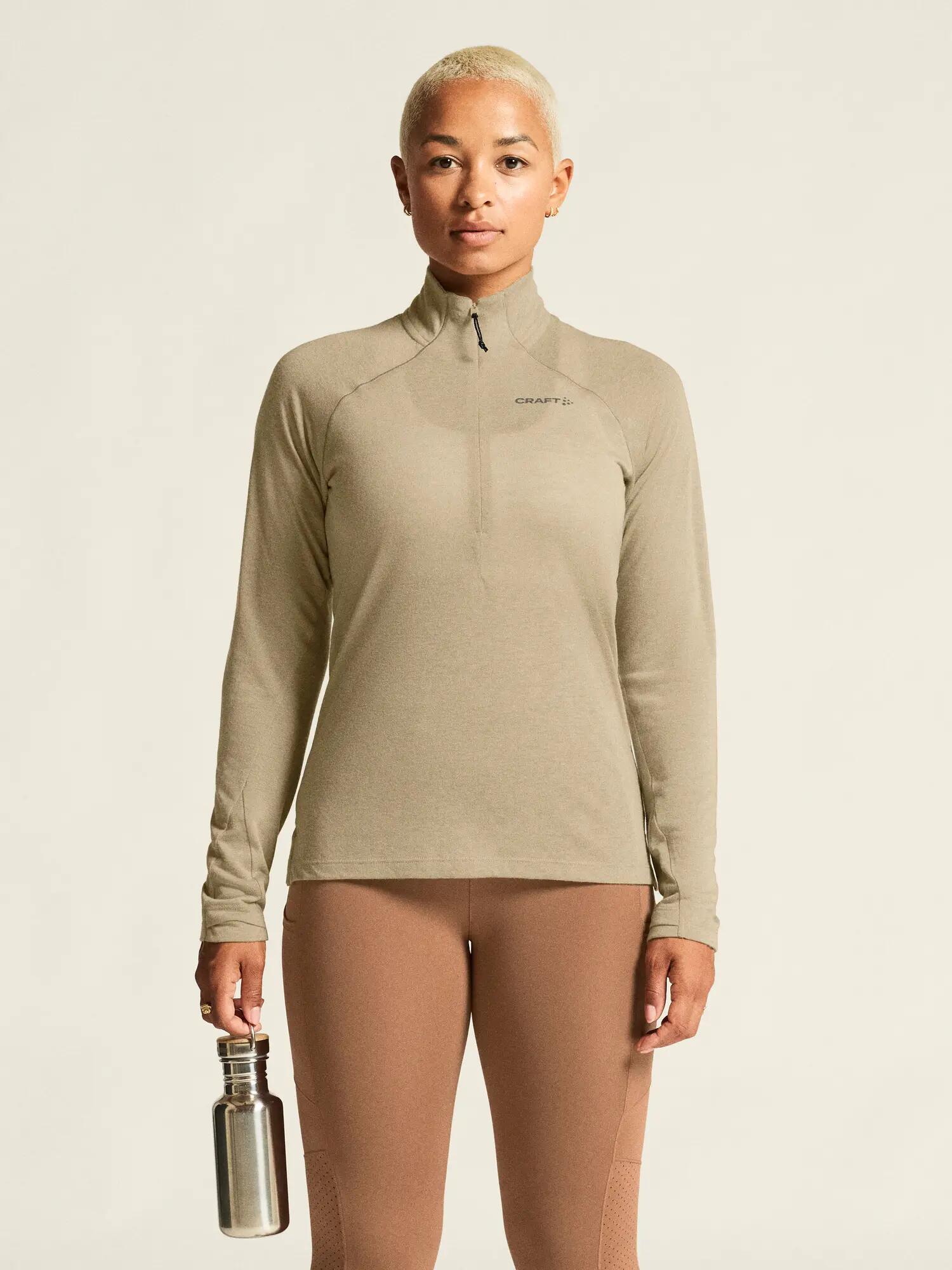 craft Wool LS Tee W haut manches longues en laine mérinos – Hay/Melange 5/7