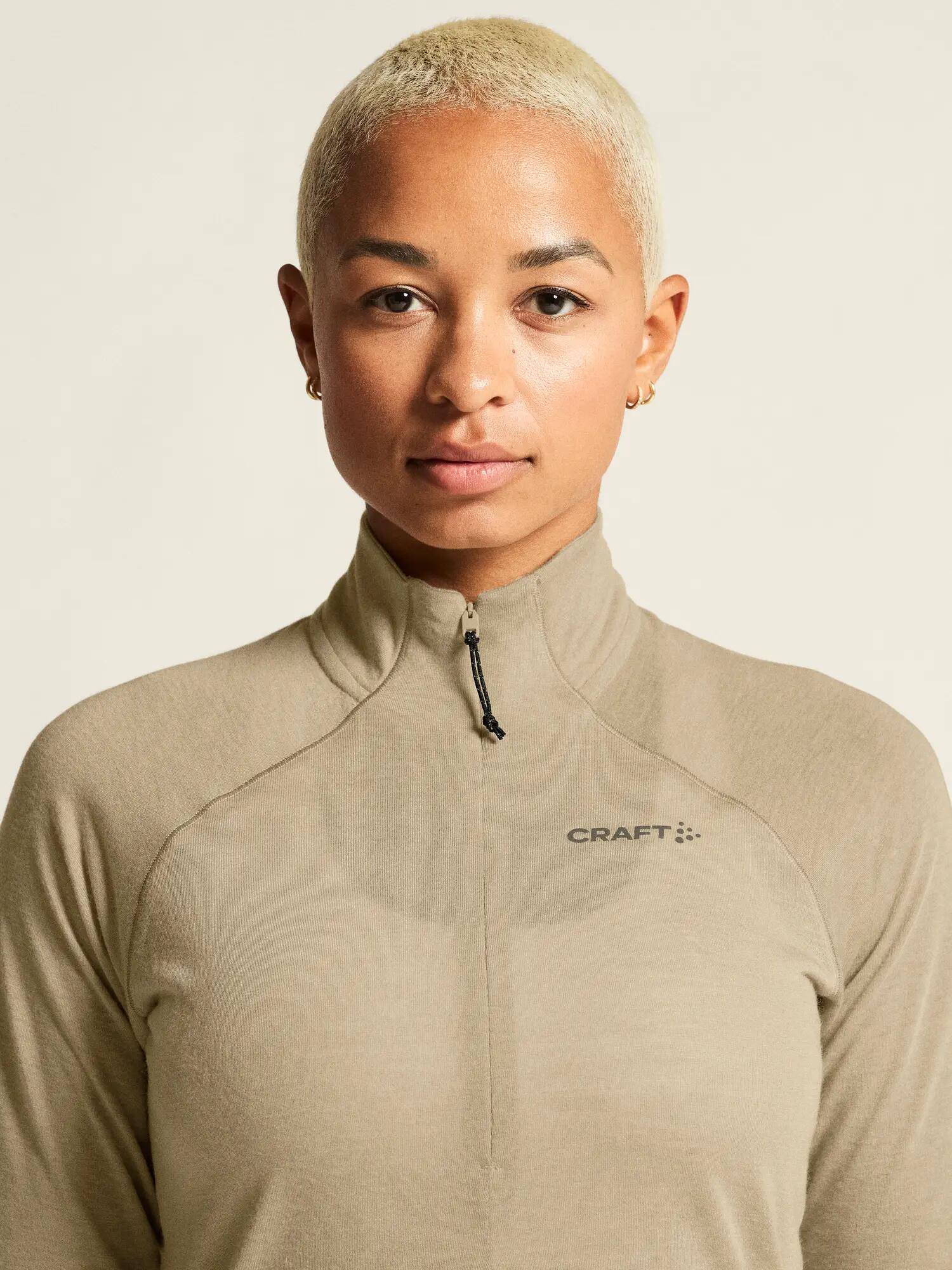 craft Wool LS Tee W haut manches longues en laine mérinos – Hay/Melange 3/7