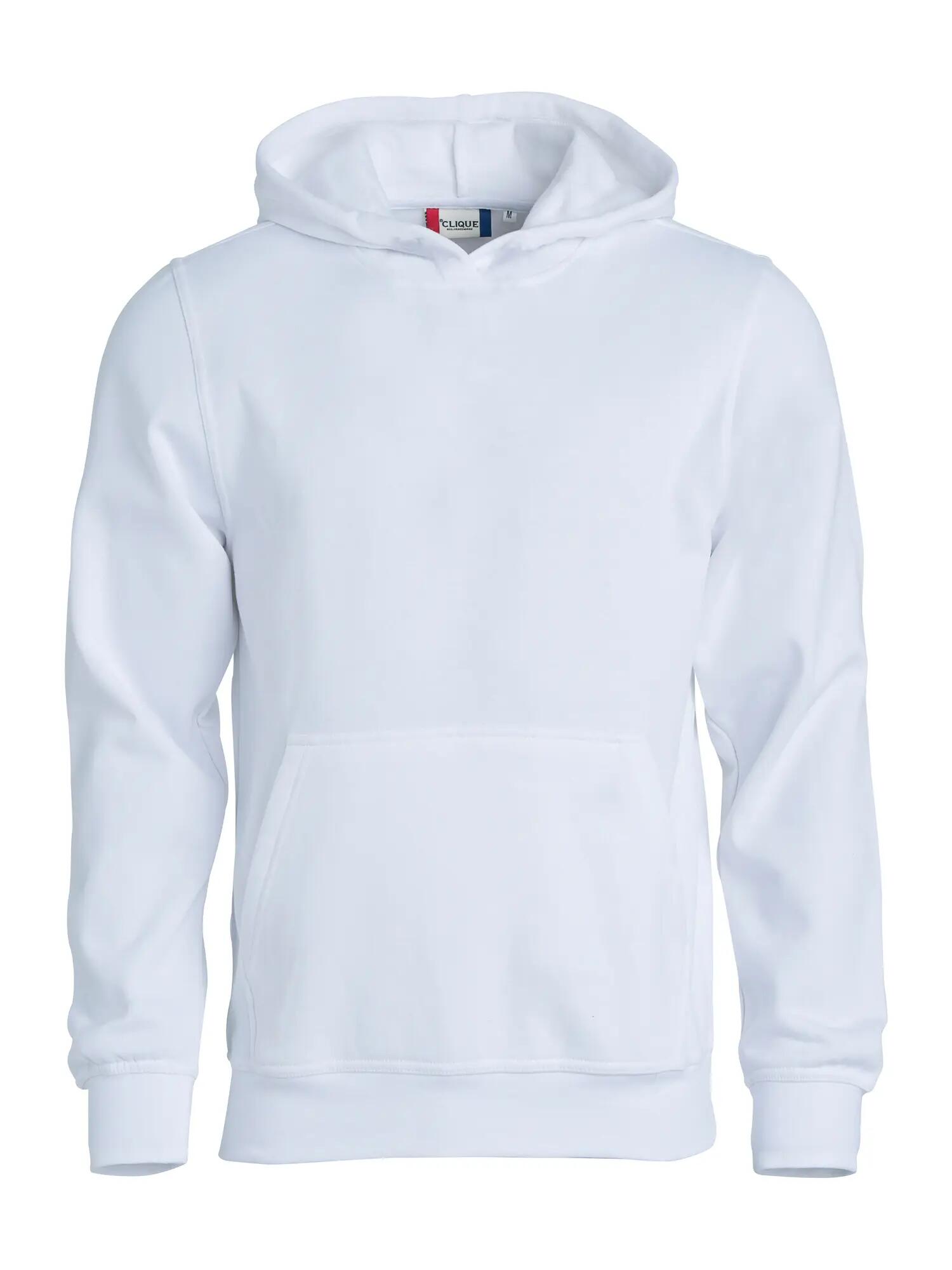 clique Basic Hoody Junior – camisola com capuz branca, tecido anti-pilling – 1/4