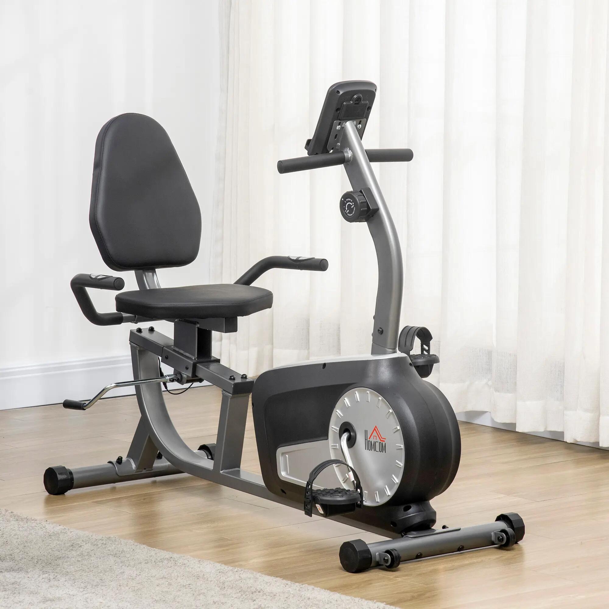 Bicicleta Estática Plegable HOMCOM de 8 Niveles Resistencia Magnética LCD Gris 5/8