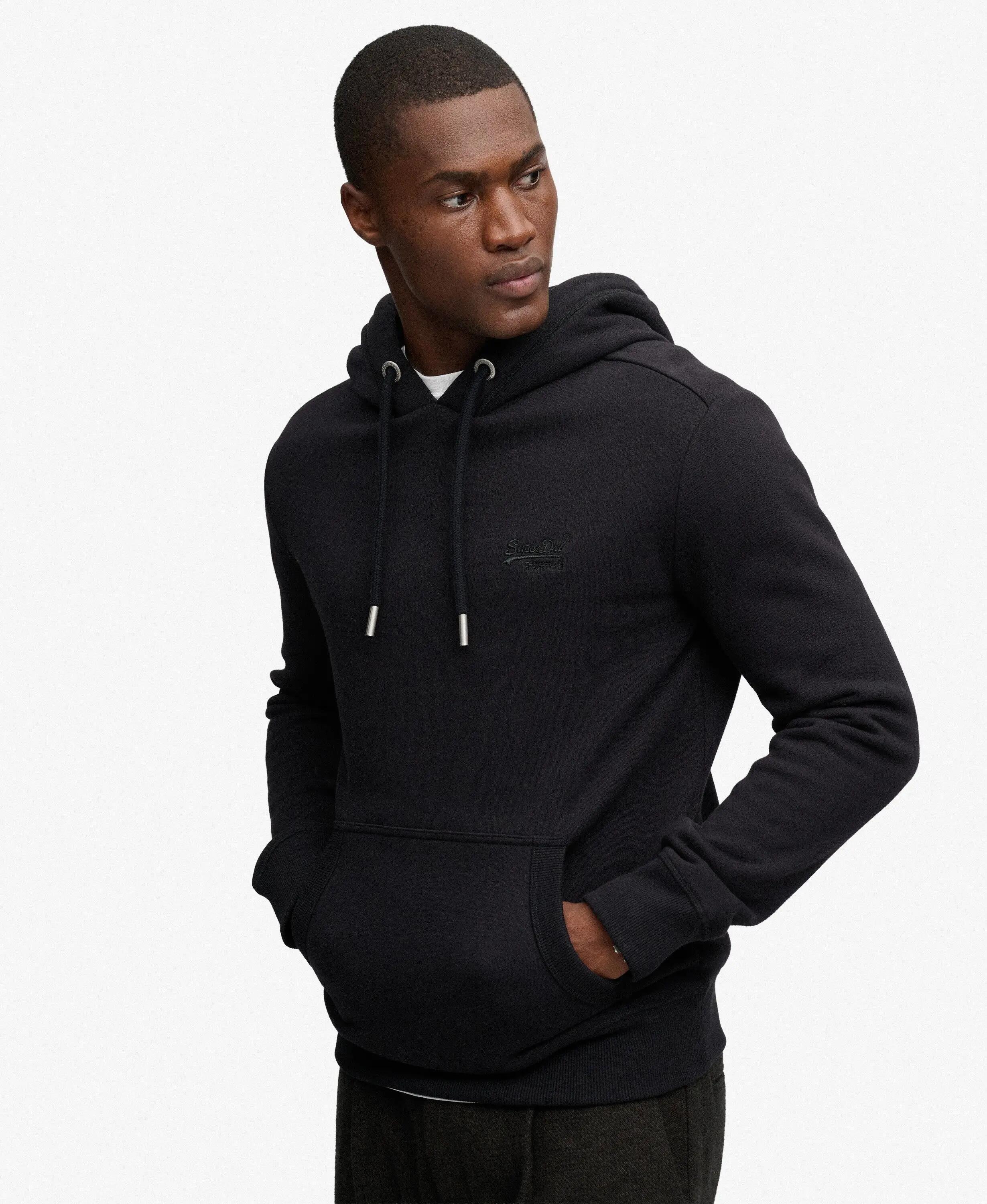 superdry Vintage Logo geborduurde hoodie – Slim Fit, zwart – Black 1/6