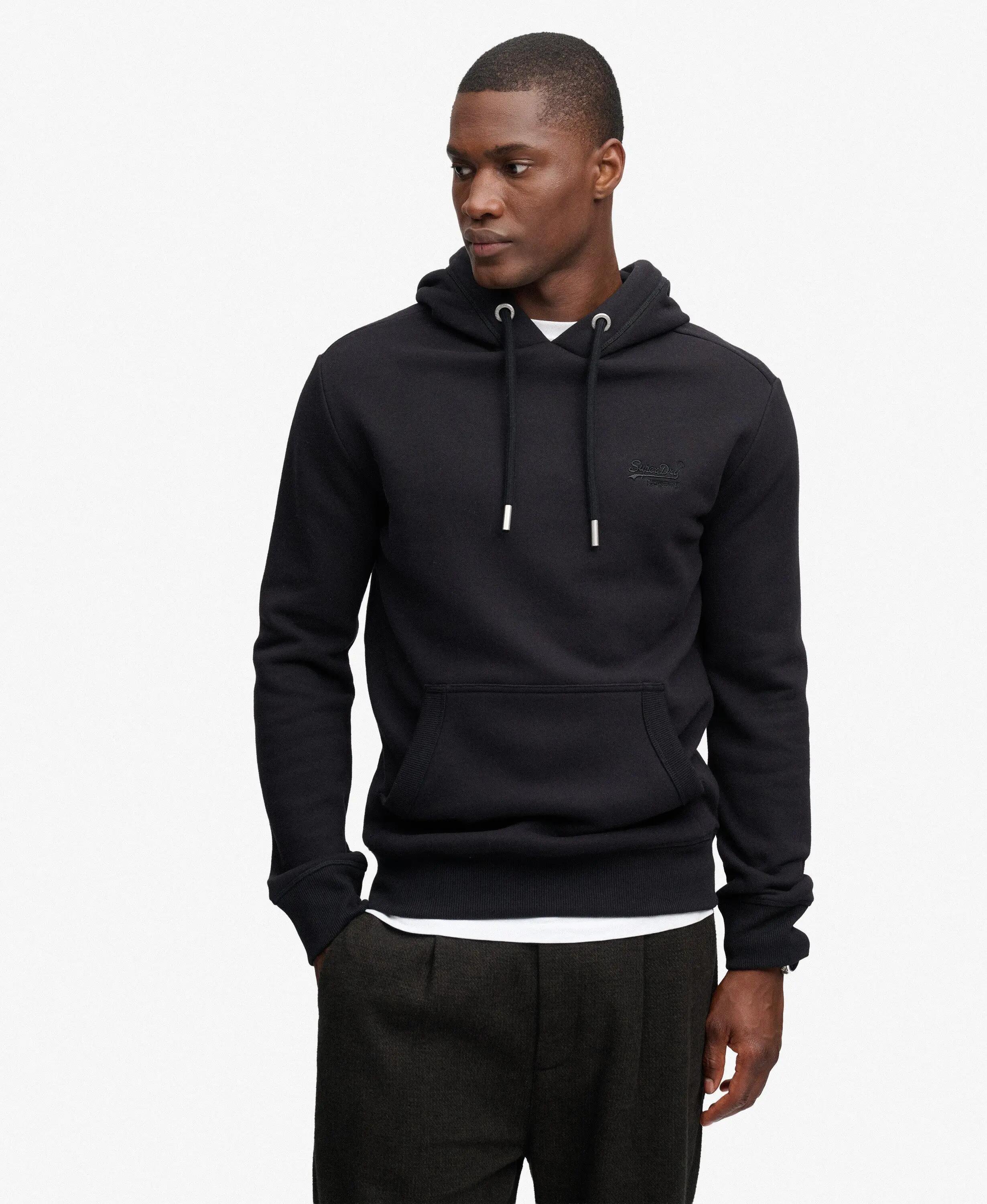 superdry Vintage Logo geborduurde hoodie – Slim Fit, zwart – Black 4/6