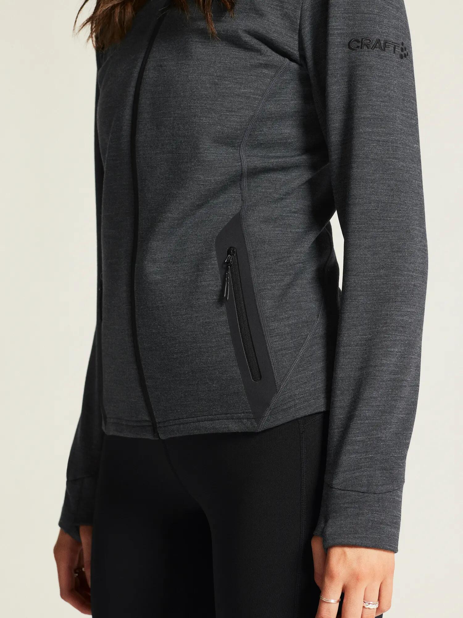 craft PRO Explore Wool Midlayer W — Merinowolle & Polyester – Black Melange 7/7