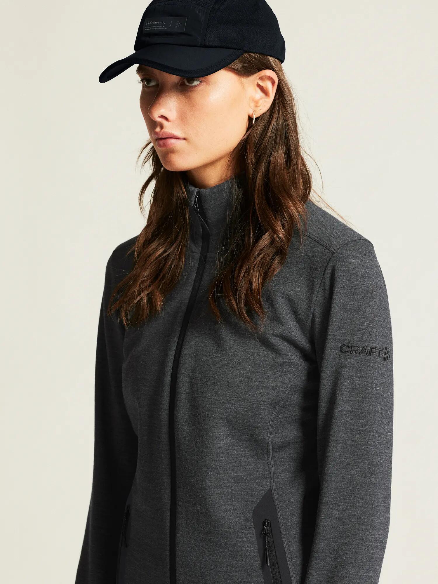 craft PRO Explore Wool Midlayer W — Merinowolle & Polyester – Black Melange 6/7