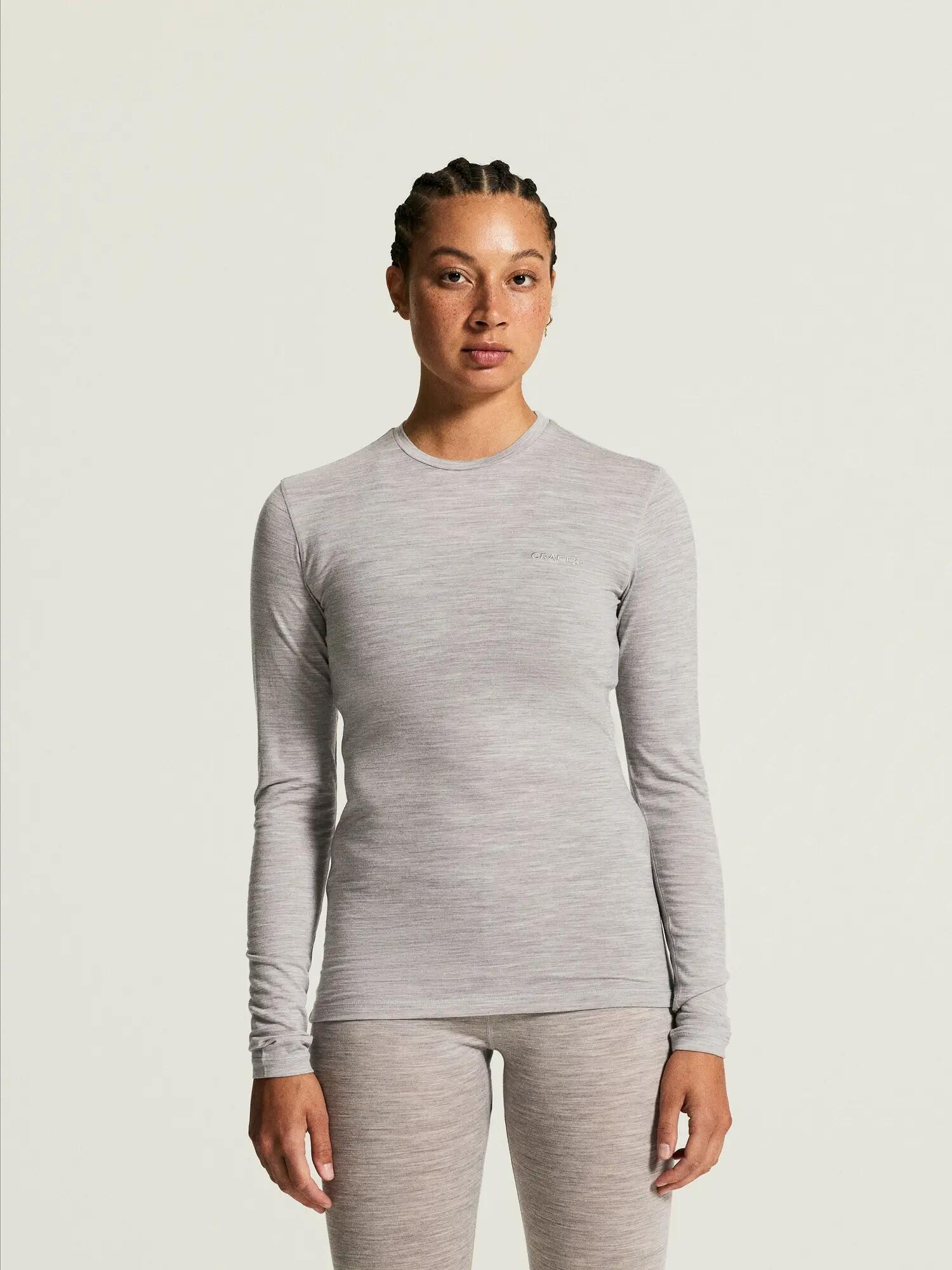 craft Dames lange mouw Wool 95 LS CN shirt 95% merinowol – Grey/Melange 6/7