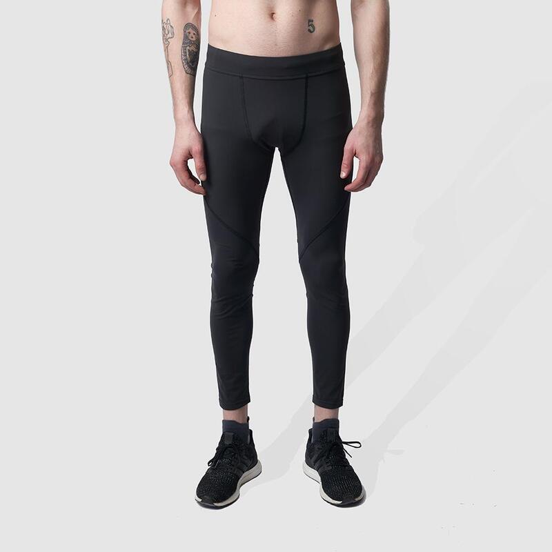 Lange Lauf-Tights Herren, enge Laufhose lang, schwarz