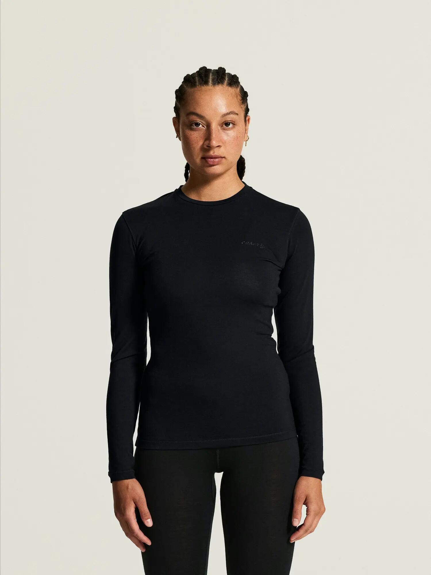 craft Maillot manches longues Wool 95 LS CN en mérinos 95% – Black/Melange 6/7