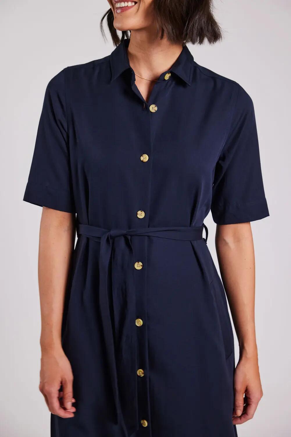 sebago Lyocell Dress - Vestido camisa em lyocell, azul-marinho – NAVY 4/7