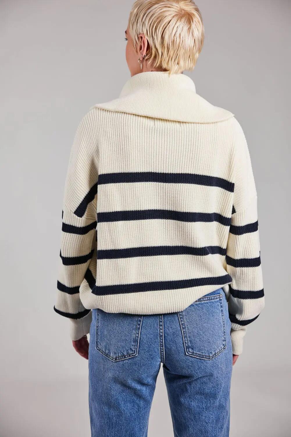 sebago Half Zip Sweater blanc en coton – WHITE 5/5