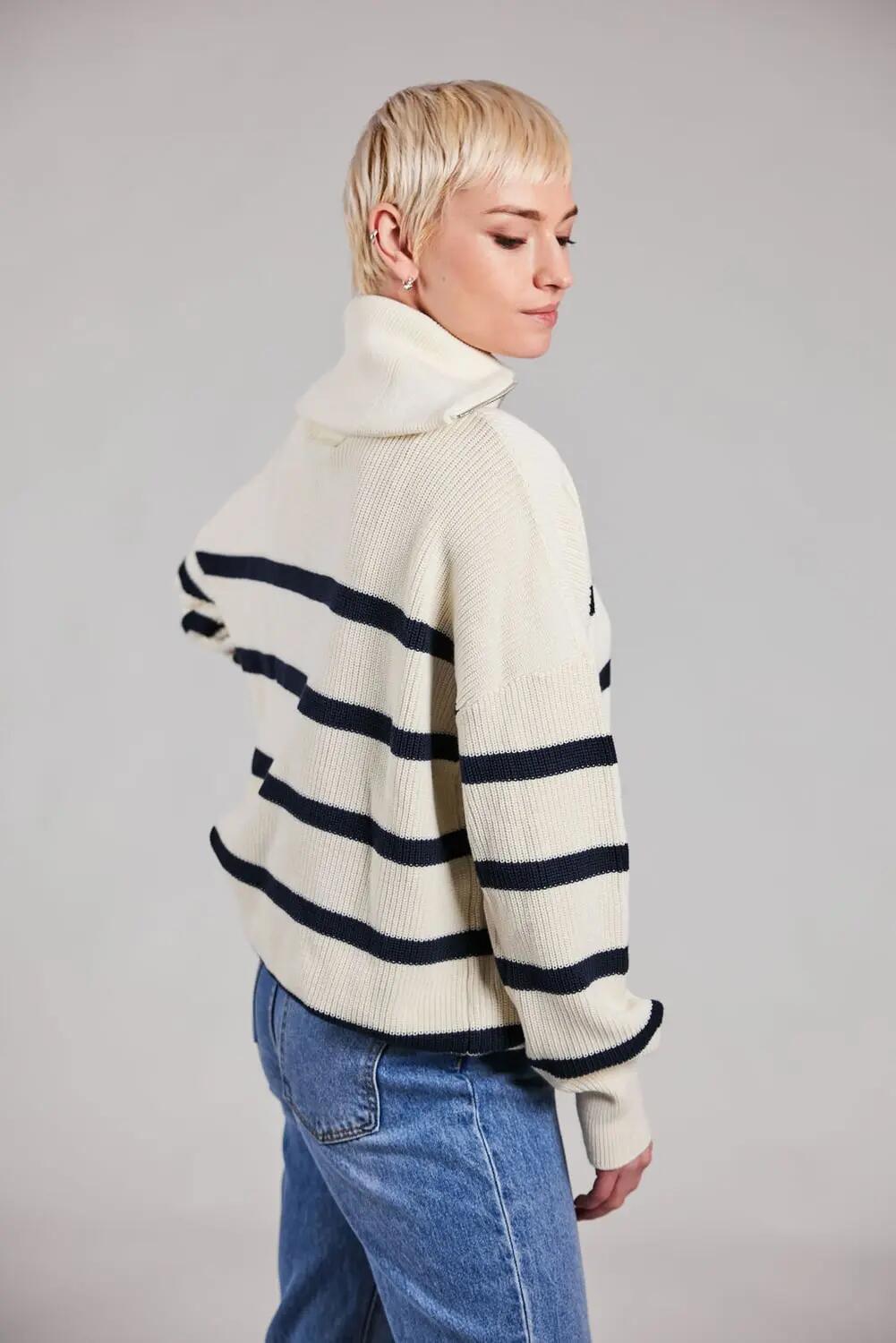 sebago Half Zip Sweater blanc en coton – WHITE 4/5