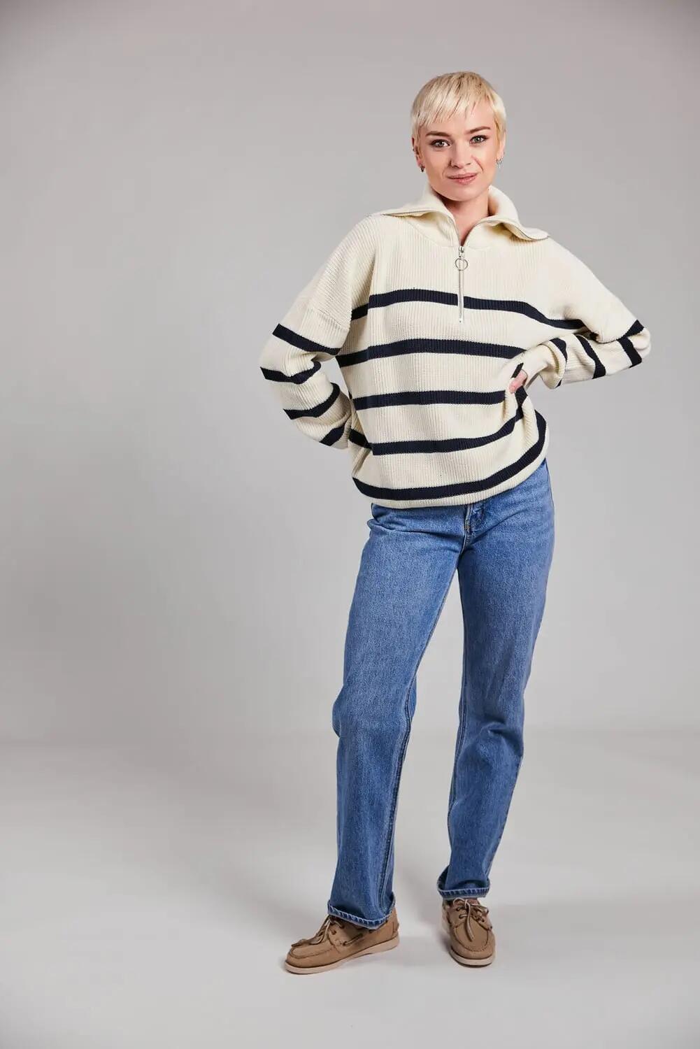 sebago Half Zip Sweater blanc en coton – WHITE 2/5