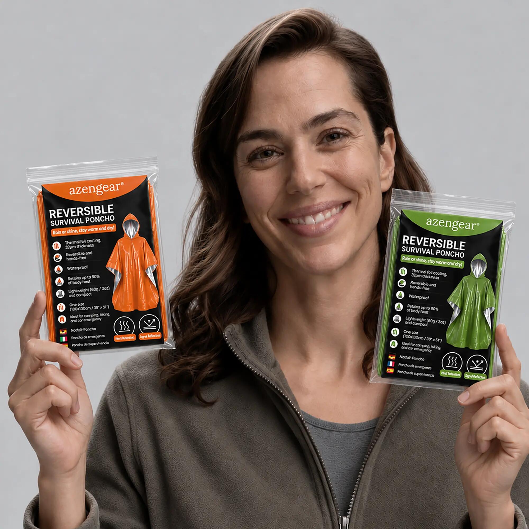 Emergency Survival Reversible Foil Poncho: Rain, Festivals, Hiking (Orange, 4pc) 4/14