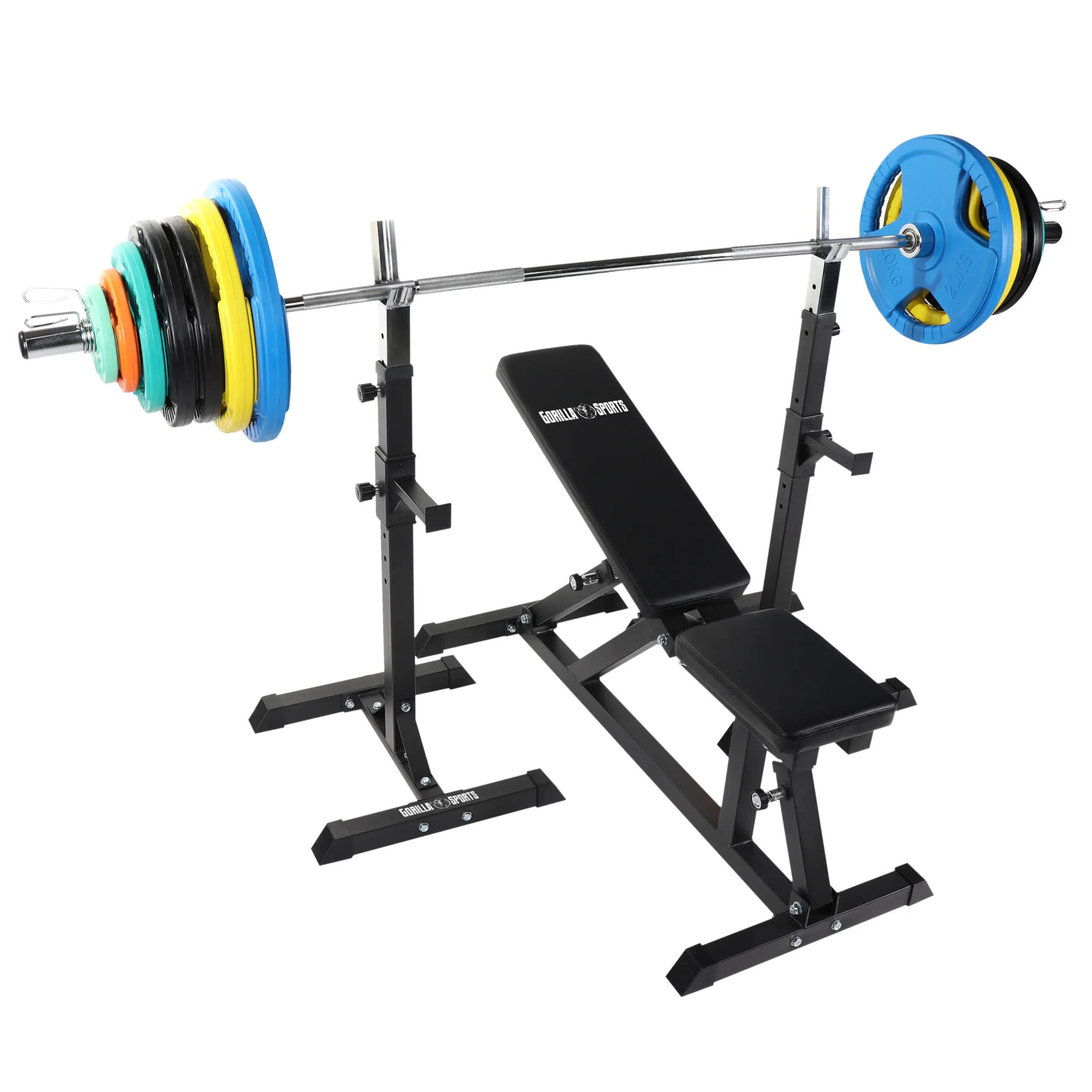 Pack complet avec banc multipositions et set d'haltère olympique de 150 KG 2/8