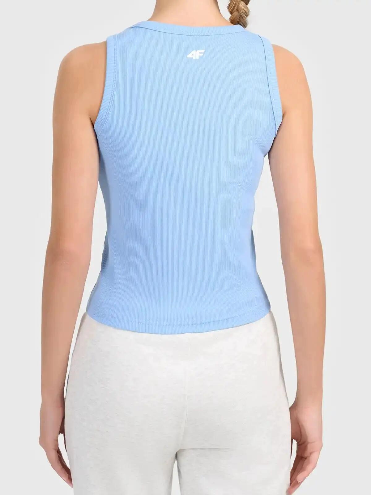 TOP DAMSKI 4F T-SHIRT NA RAMIĄCZKACH PRĄŻKOWANY   logo NIEBIESKI 5/7