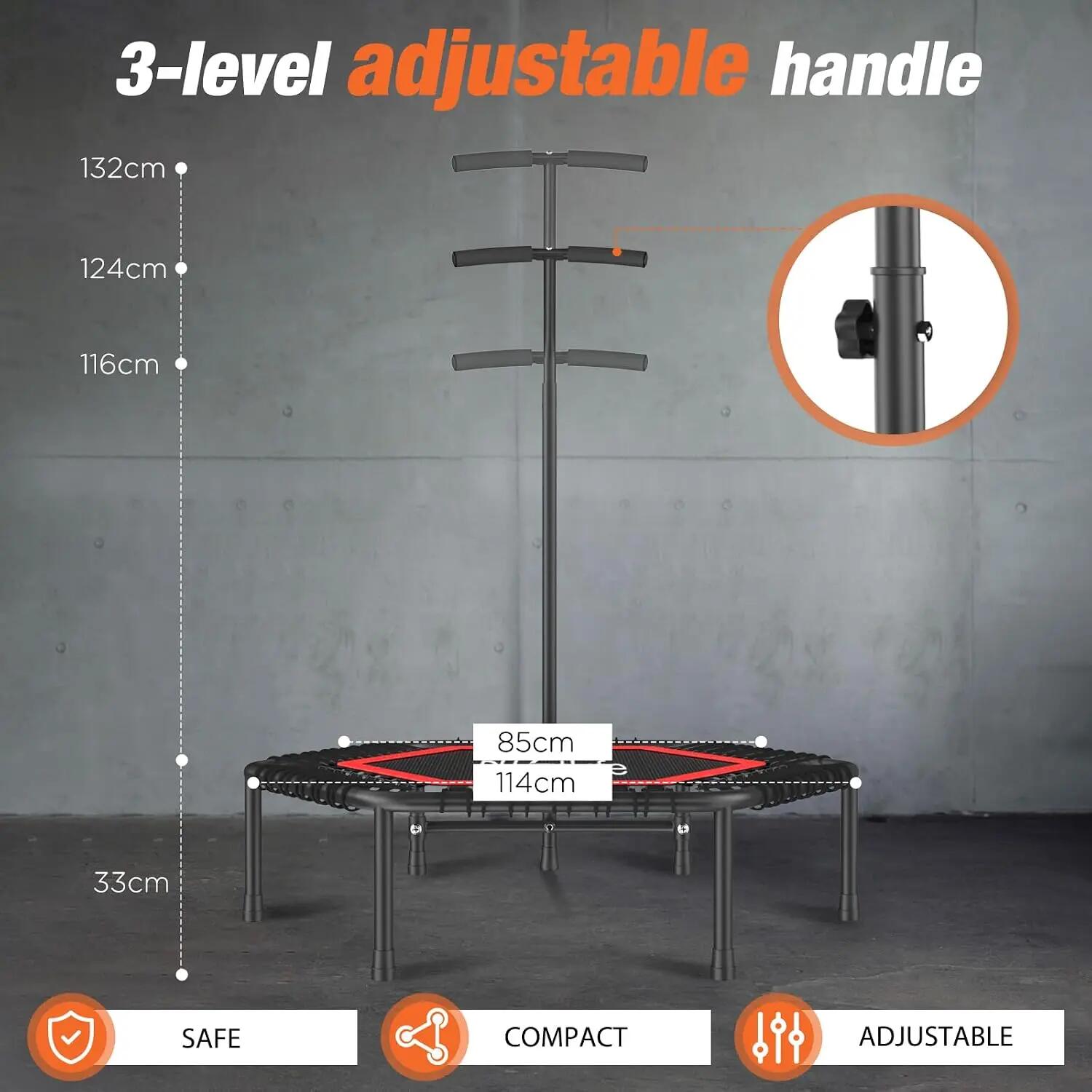 Fitness Trampolin Indoor Ø114 cm, stabil 150 kg mit Handgriff 8/8