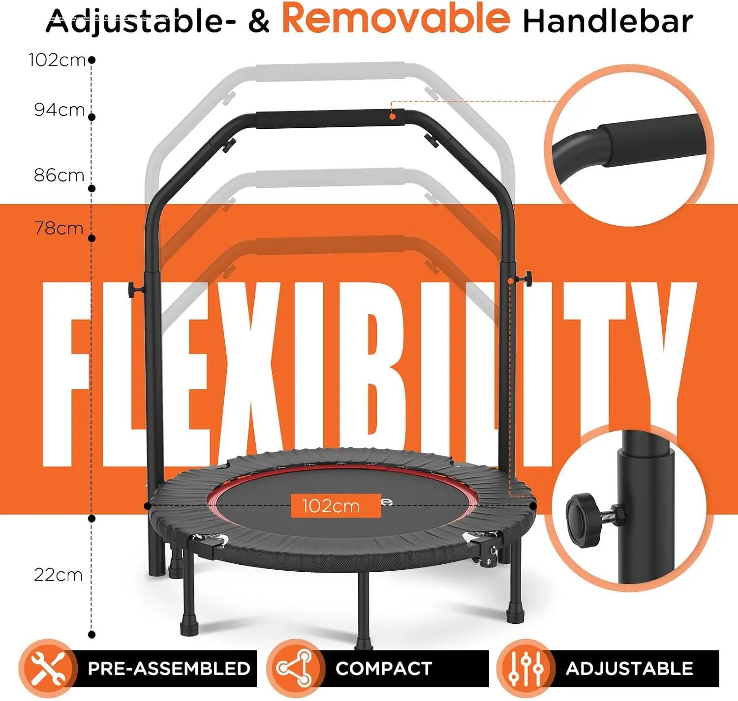 Fitness Trampolin Indoor Ø102 cm, klappbar, 150 kg mit Handgriff 6/7