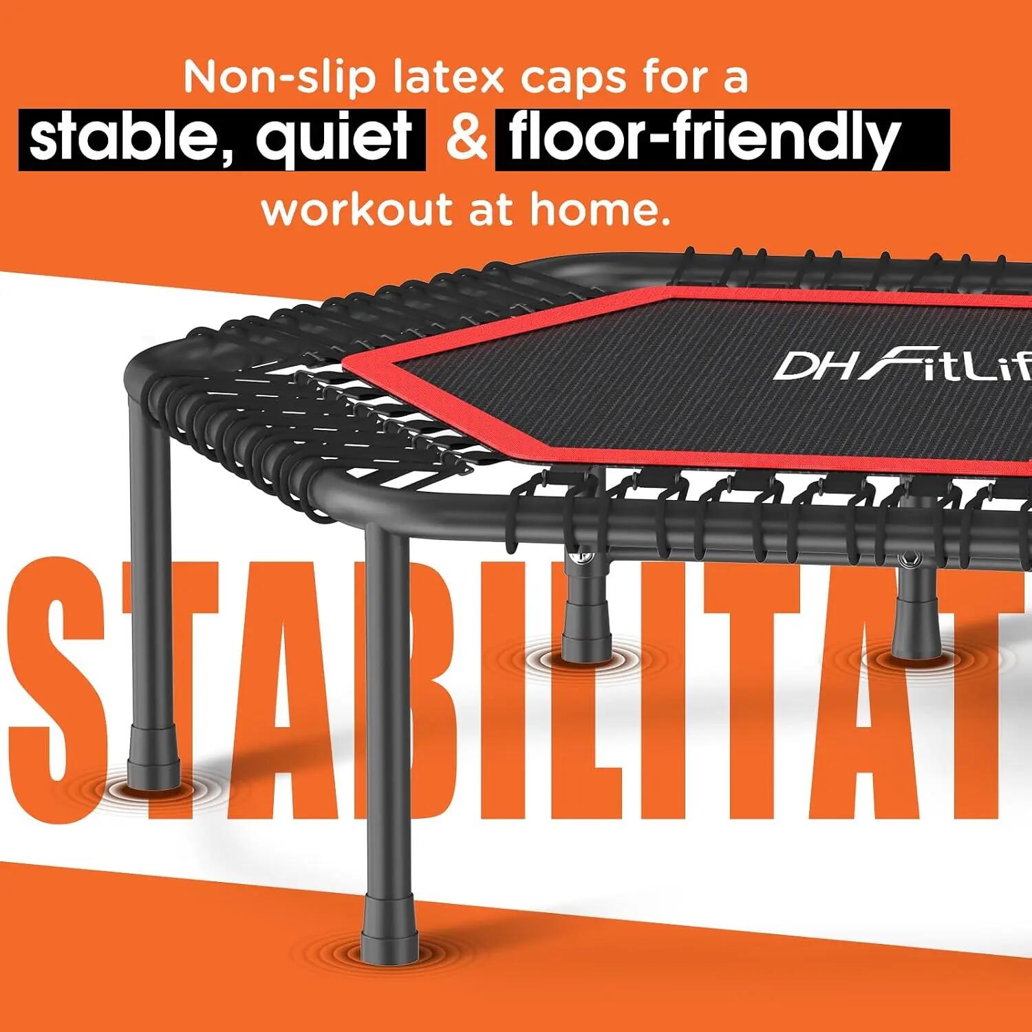 Fitness Trampolin Indoor Ø114 cm, stabil 150 kg mit Handgriff 6/8
