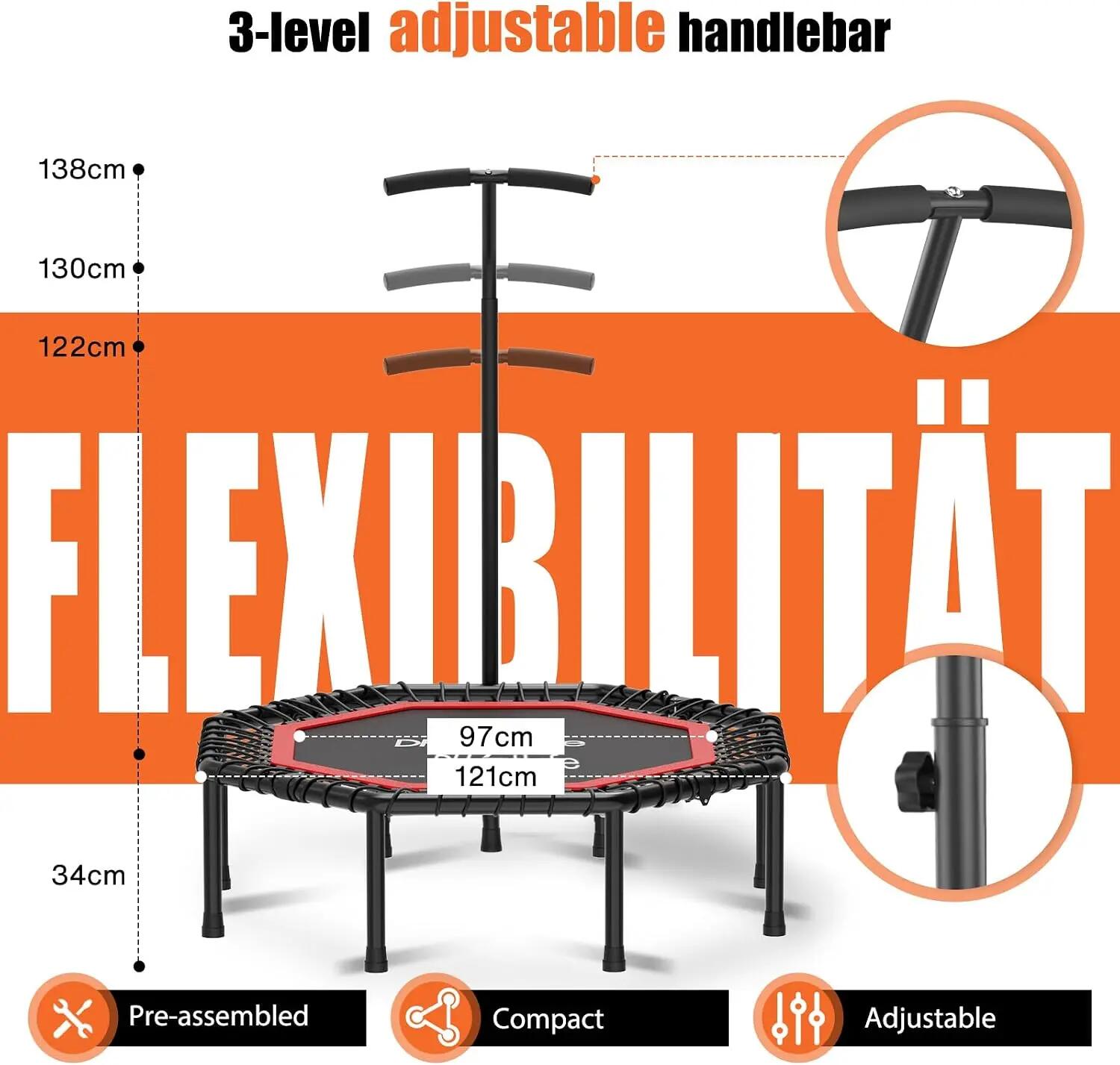 Fitness Trampolin Indoor Ø121 cm, klappbar, 150 kg mit Handgriff 3/7