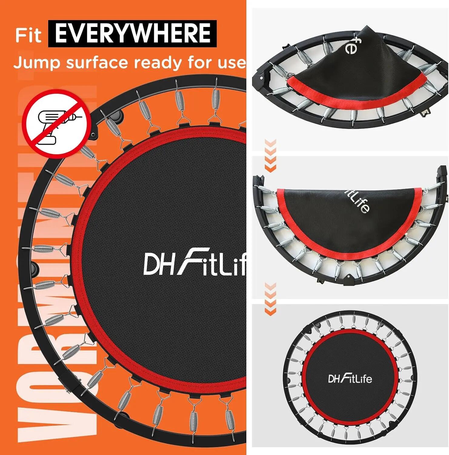 Fitness Trampolin Indoor Ø102 cm, klappbar, 150 kg mit Handgriff 3/7