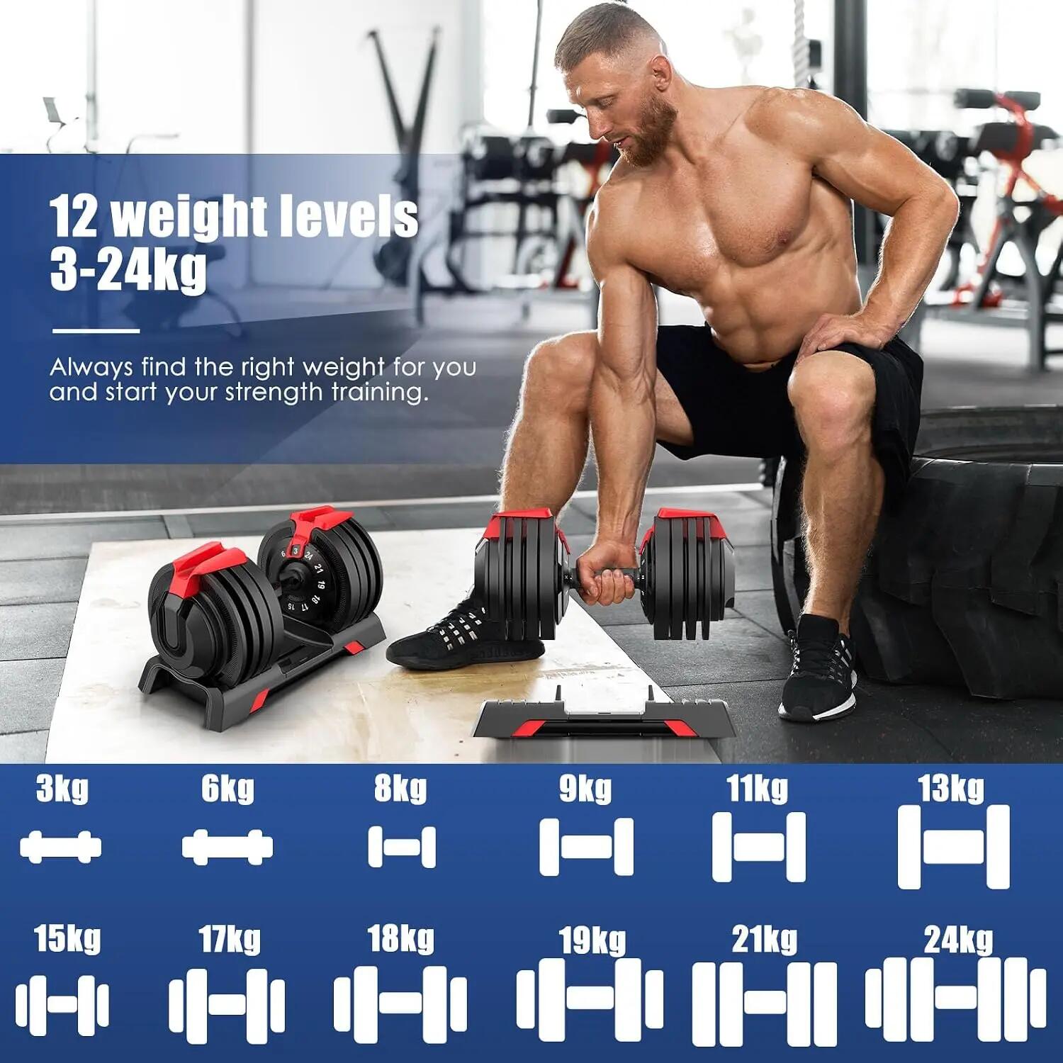 24kg verstellbare Hanteln Set, 12 Stufen, Kurzhanteln 12-in-1 3/6