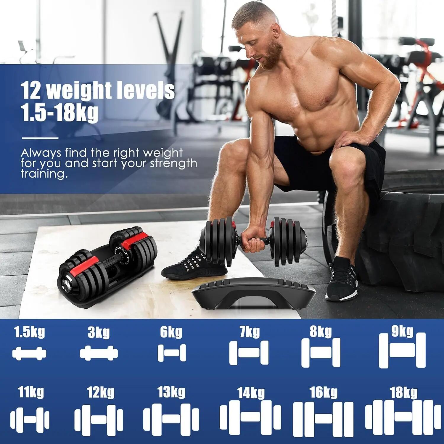 18kg verstellbare Hanteln Set, 12 Stufen, Kurzhanteln 12-in-1 2/6