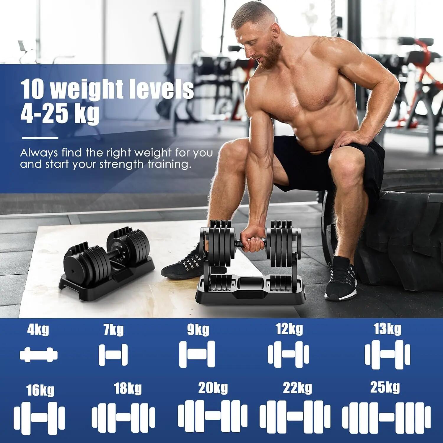 12kg verstellbare Hanteln Set, 10 Stufen, Kurzhanteln 10-in-1 3/7
