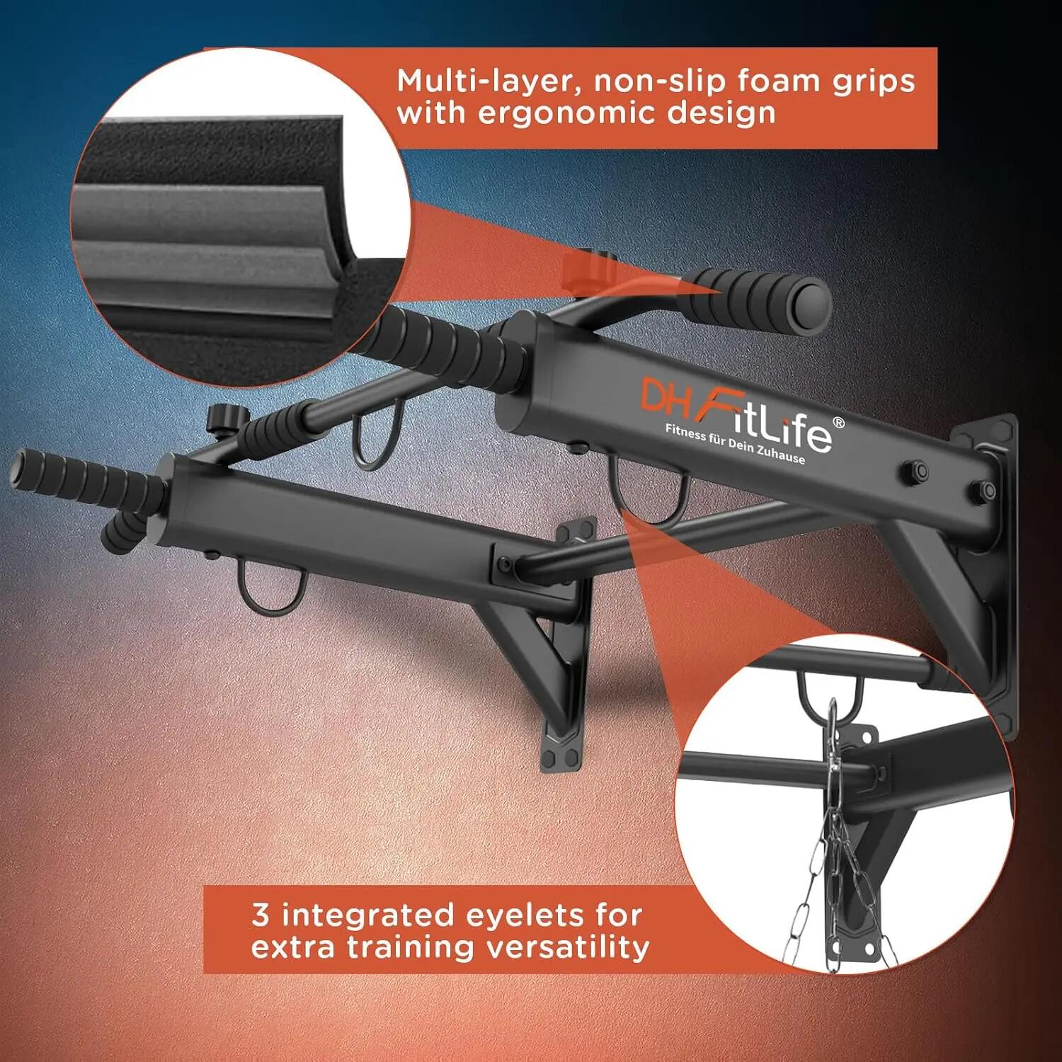 Klimmzugstange Wand, 4-in-1 Pull up Bar, 6 Griffe, bis 200 kg 4/7