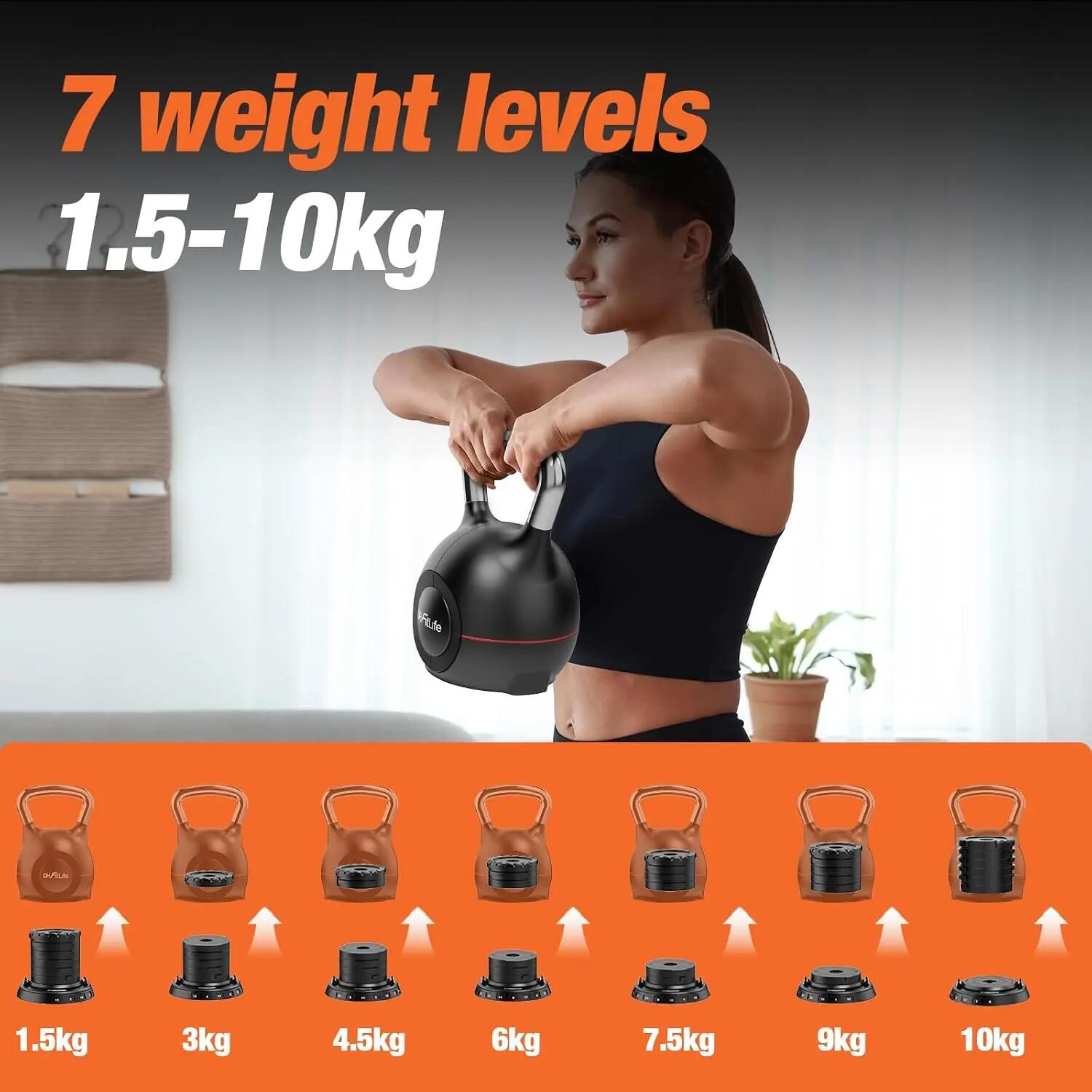 7-in-1 Kettlebell Set, verstellbare Kugelhantel 1,5–10 kg 3/7