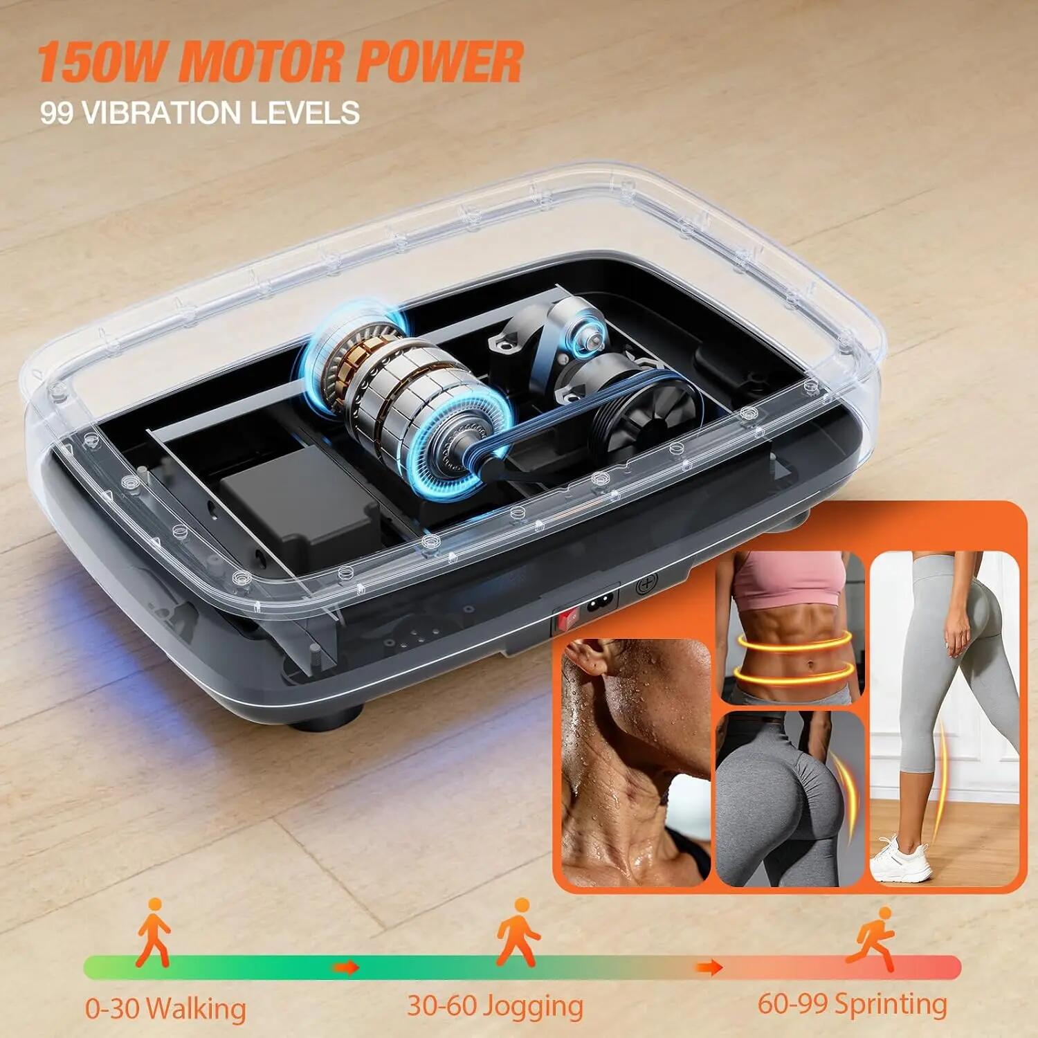 Vibrationsplatte 99 Stufen mit LED, Rüttelplatte Fitness 150 kg 3/8