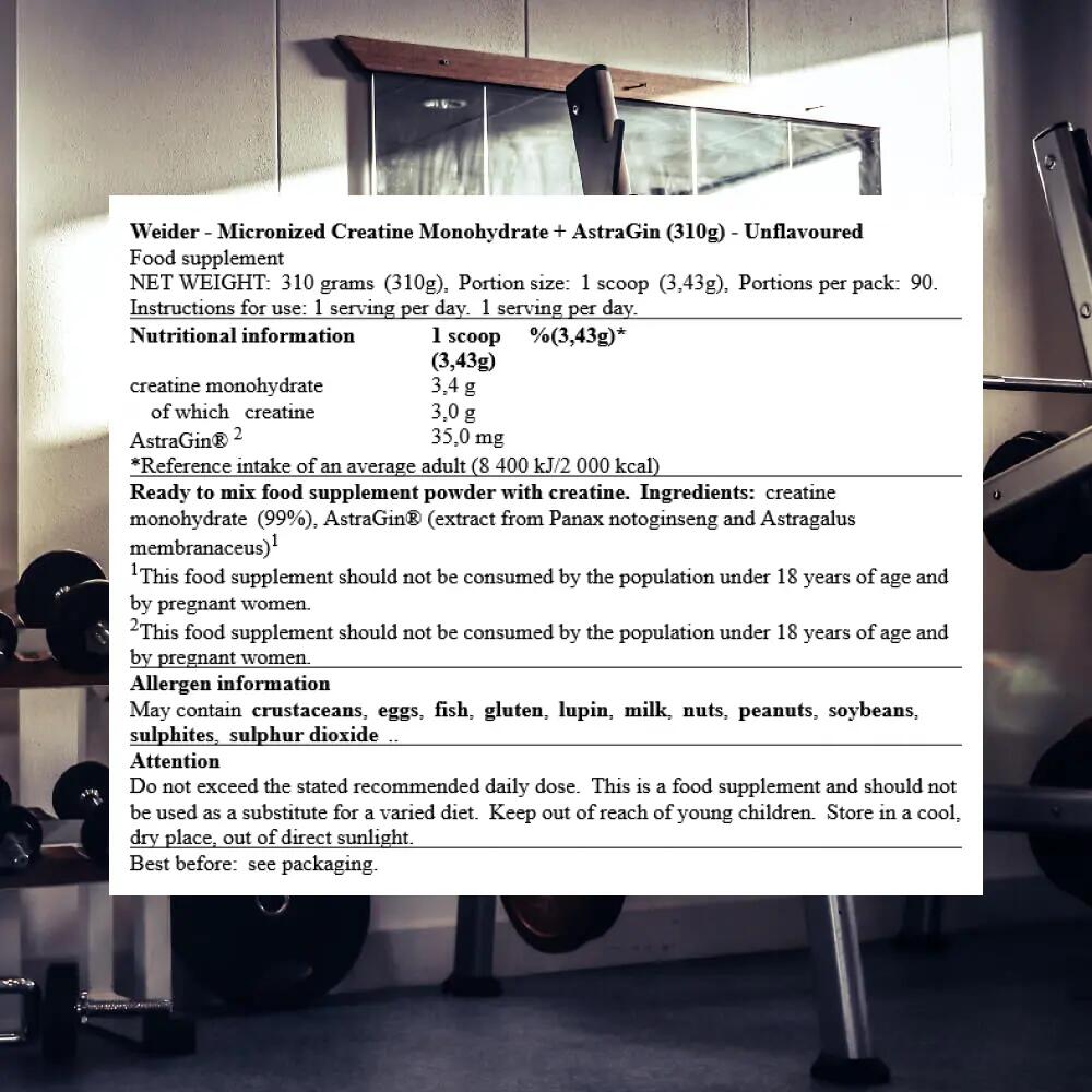 Weider Micronized Creatine Monohydrate + AstraGin (310g) Unflavoured 3/3
