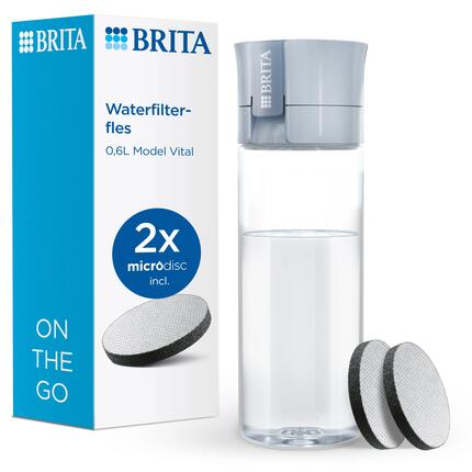BRITA Botella filtrante de agua VITAL Rosa (600 ml), 2 filtros MicroDisc