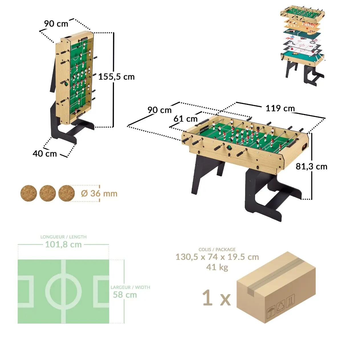 Table Multi Jeux Pliable 16 en 1 - Baby-foot, Billard, Ping-Pong, Hockey 3/5