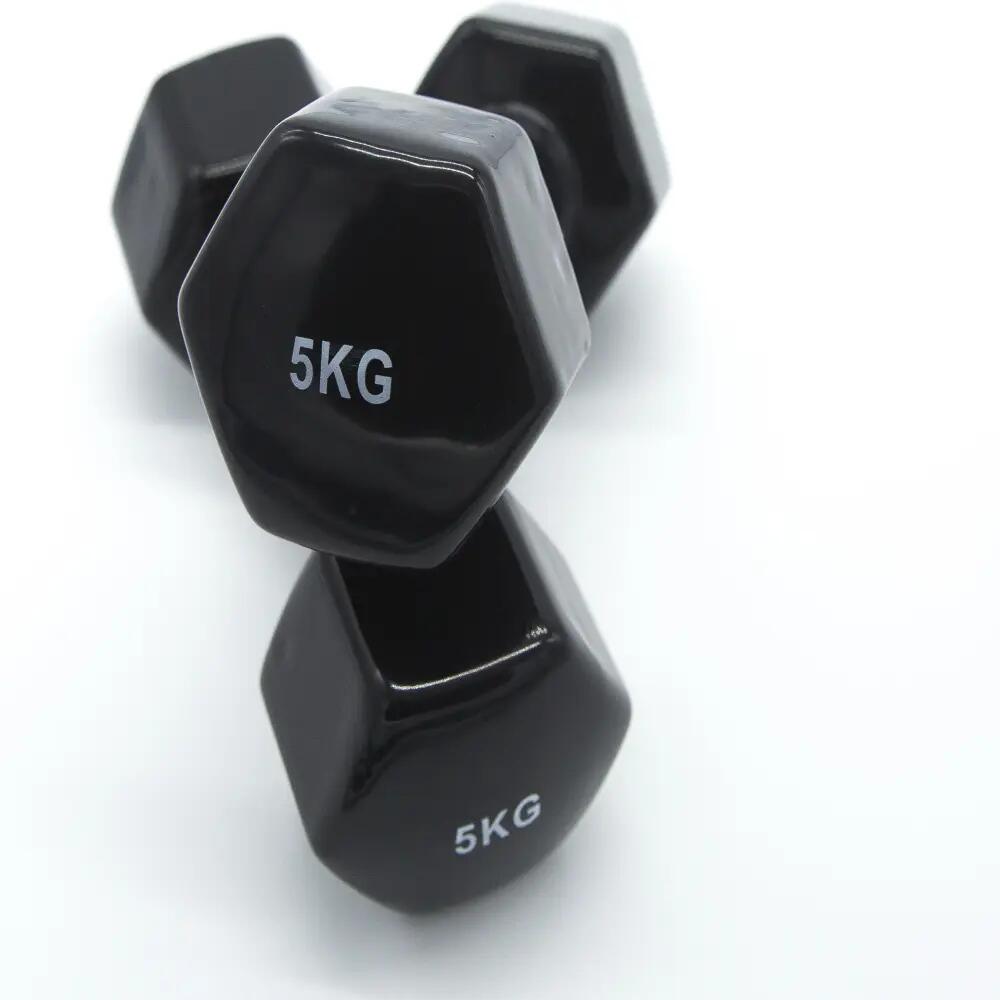 2 Unidades 5 kg Mancuernas Pesas Hexagonales de Vinilo Fitness Gimnasia Negro 2/3