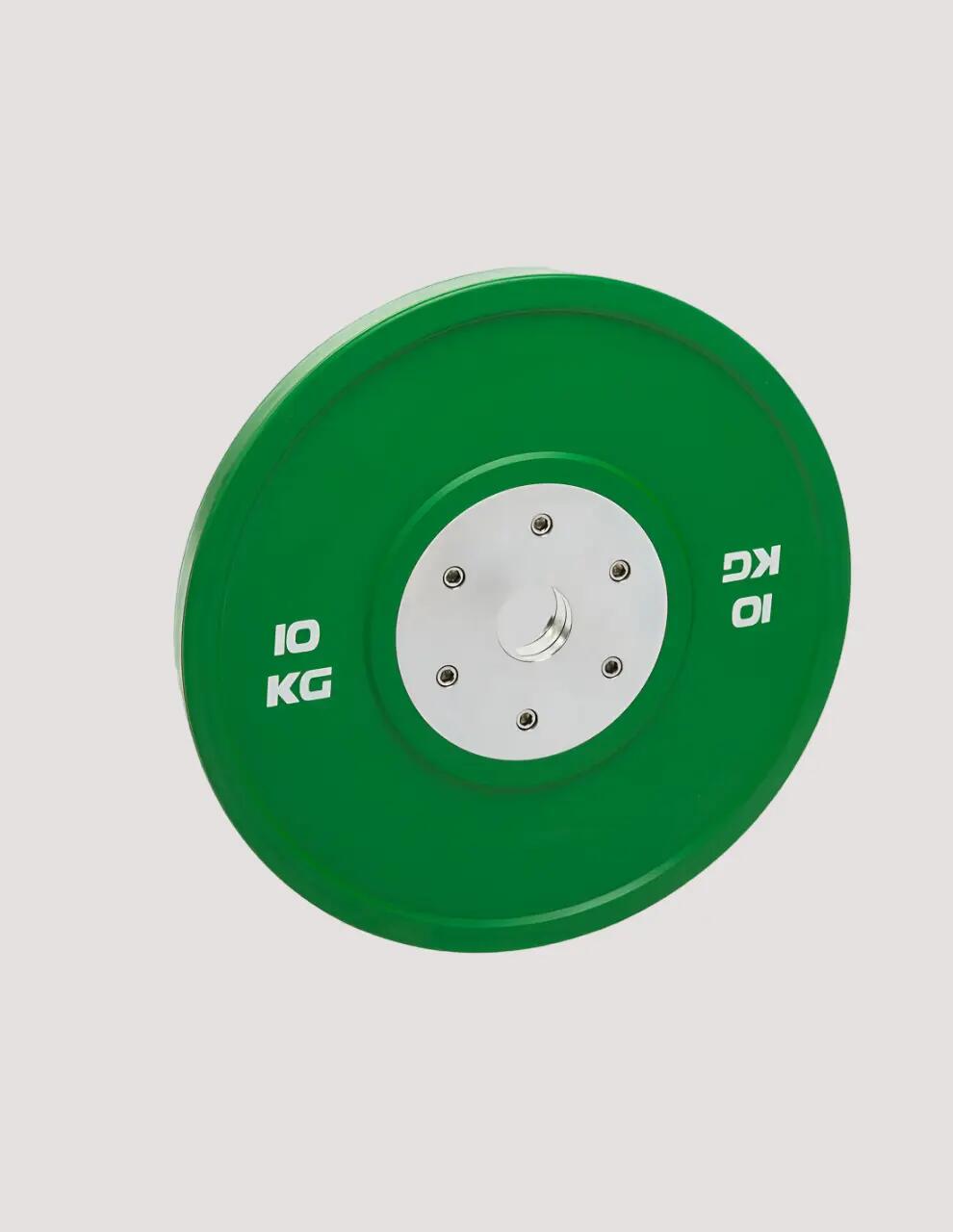 Disco Olímpico Bumper 10 Kg  50mm Verde Competición Musculación Fitness 2/3