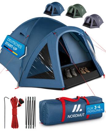 Camping Kuppelzelt 4 Personen mit Vorraum wasserdicht 3000 mm 300x250 cm Tverrå