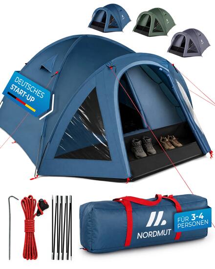 Camping Kuppelzelt 4 Personen mit Vorraum wasserdicht 3000 mm 300x250 cm Tverrå