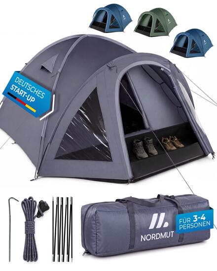 Camping Kuppelzelt 4 Personen mit Vorraum wasserdicht 3000 mm 300x250 cm Tverrå