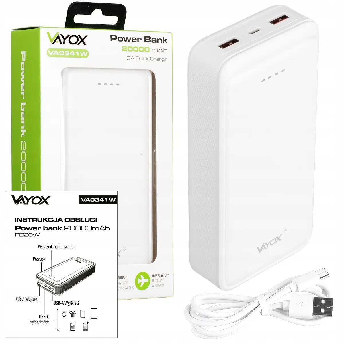 Powerbank Vayox VA0341 20000mAh 20W 2xUSB USB-C 15/15