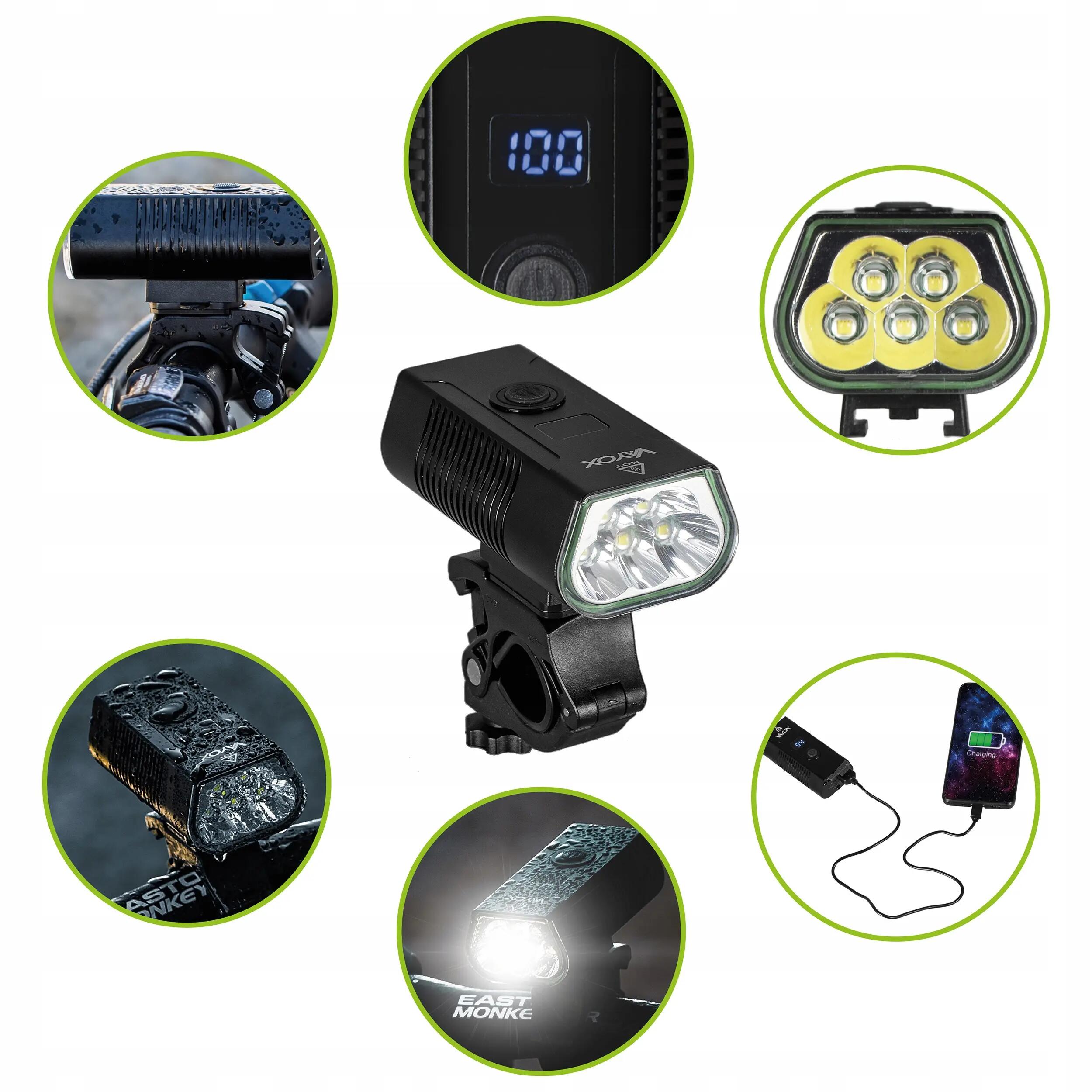 Kerékpár első lámpa Vayox VA0073 1020lm újratölthető LCD power bank 7/15