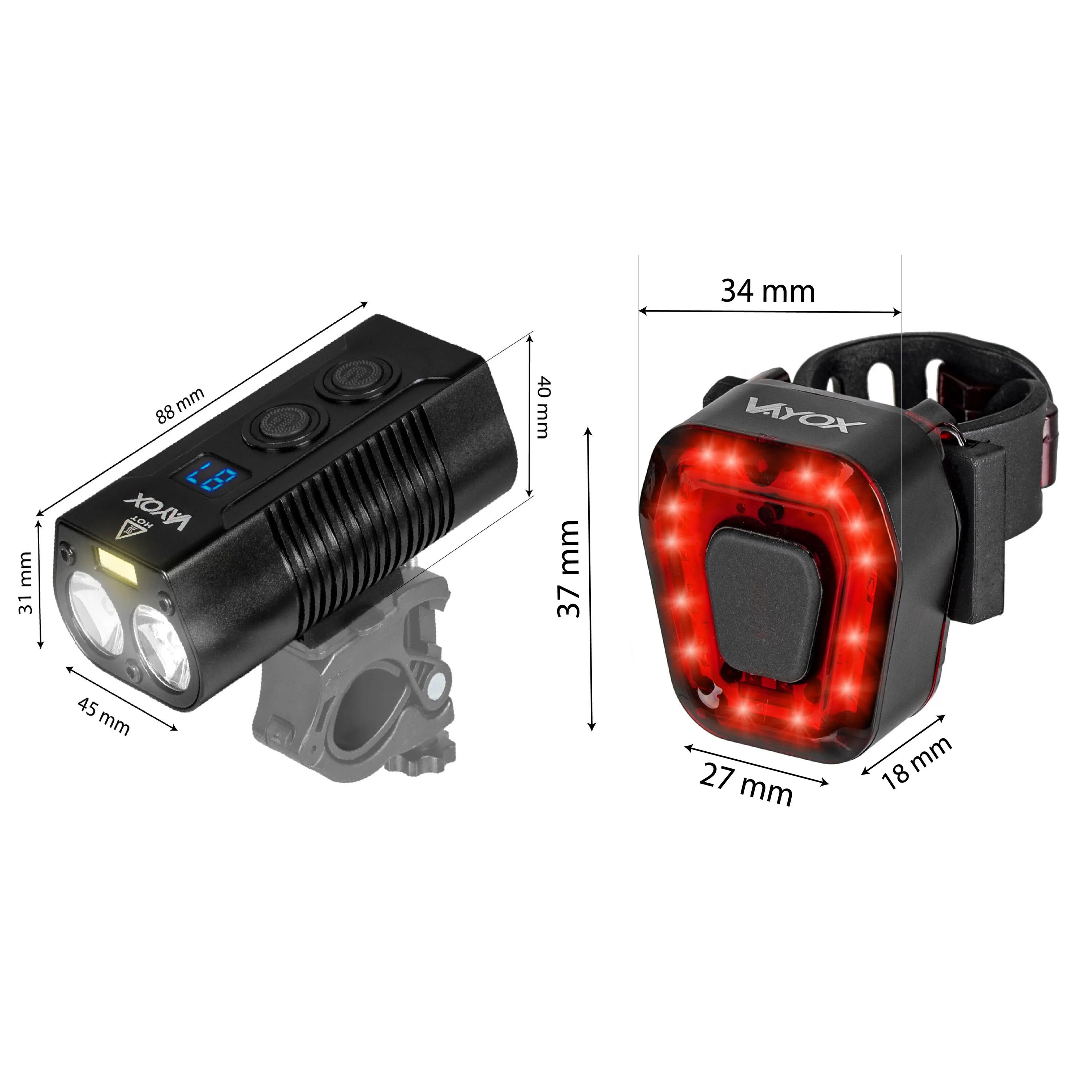 Kerékpár lámpa készlet VAYOX VA0045 + VA0048 elöl és hátul POWERBANK 14/15